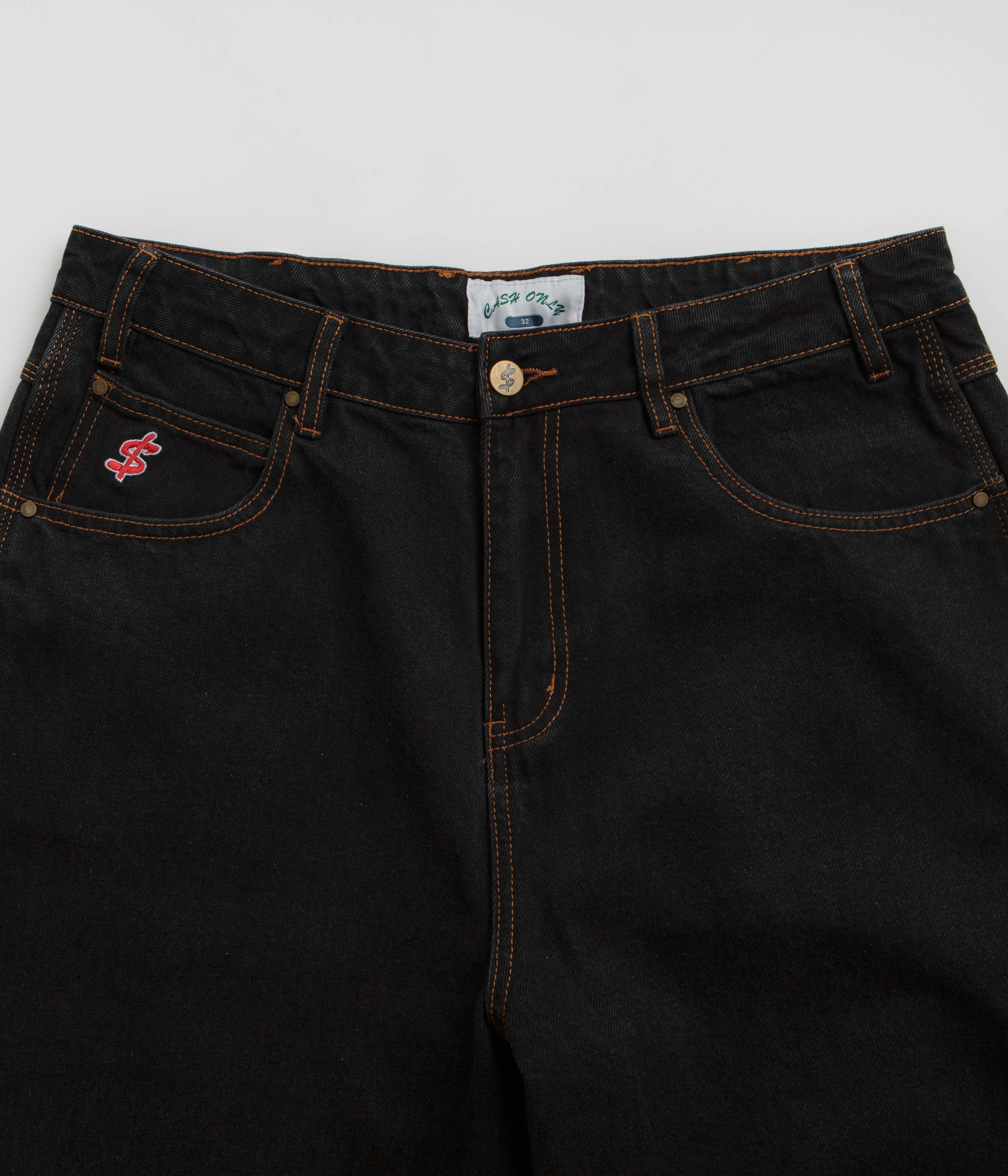 Cash Only Logo Baggy Jeans - Washed Black / Black Soft Lining ElasticCuffs