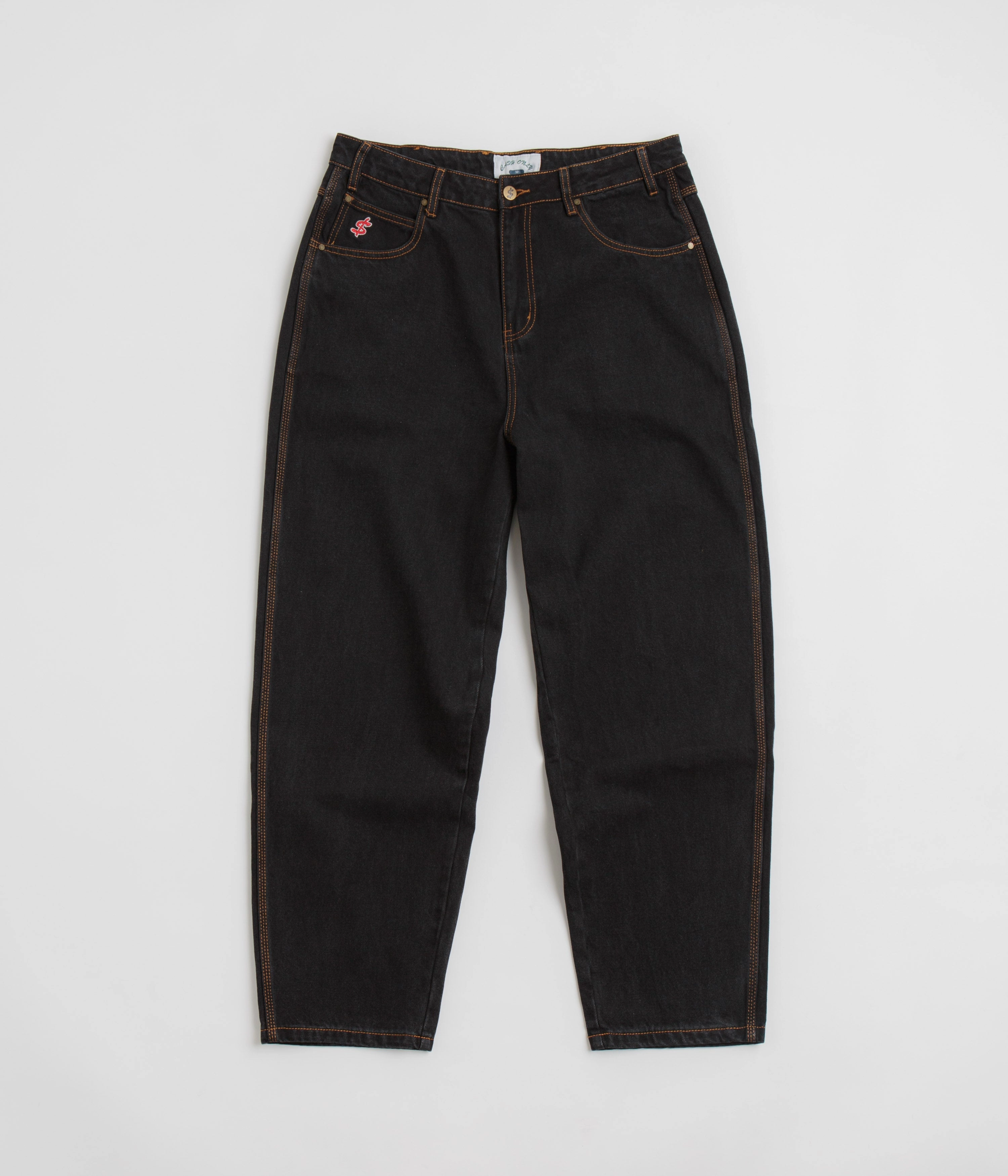 Grab And Go Urban appeal Cash Only Logo Baggy Jeans - Washed Black / Black