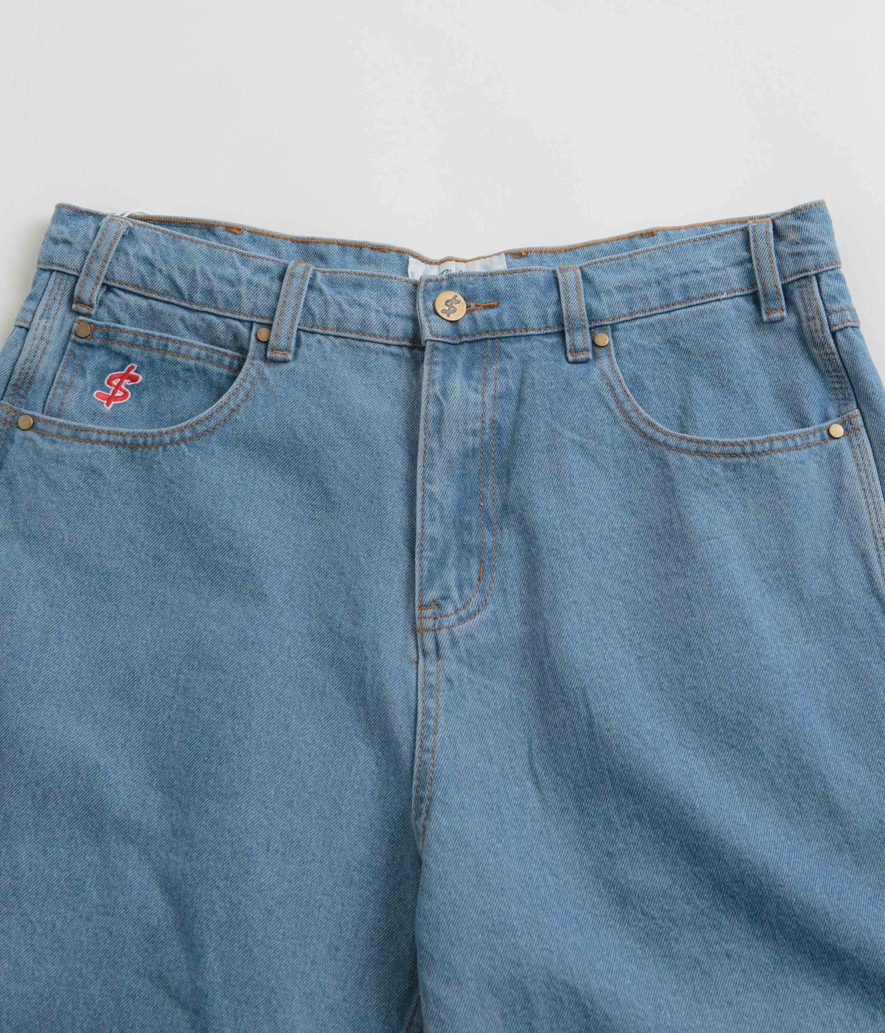 slim fit Cash Only Logo Denim Shorts - Washed Indigo
