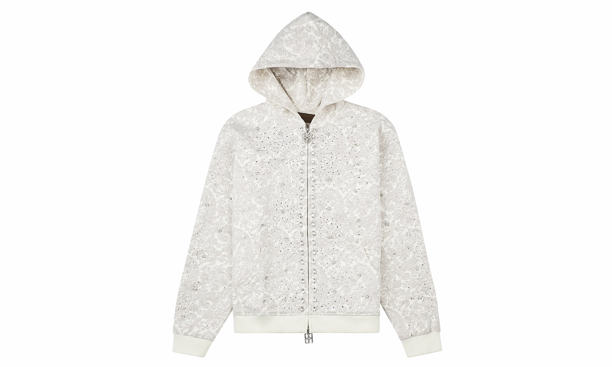Cashew Blossom Pearl Zipper Hoodie "White"