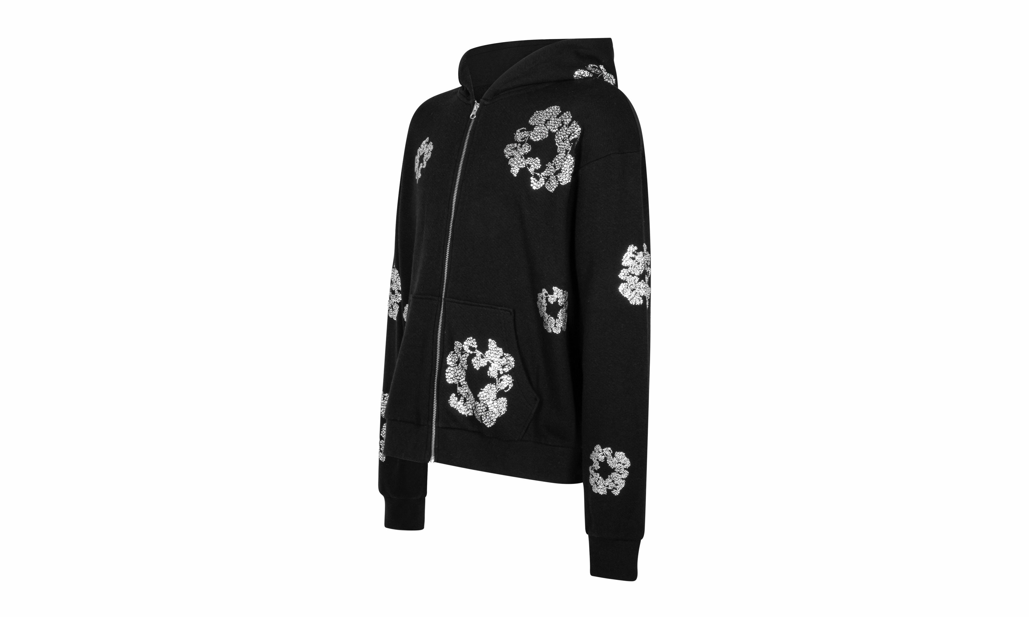 Cashmere Swarovski Cotton Wreath Zip Hoodie "Black"