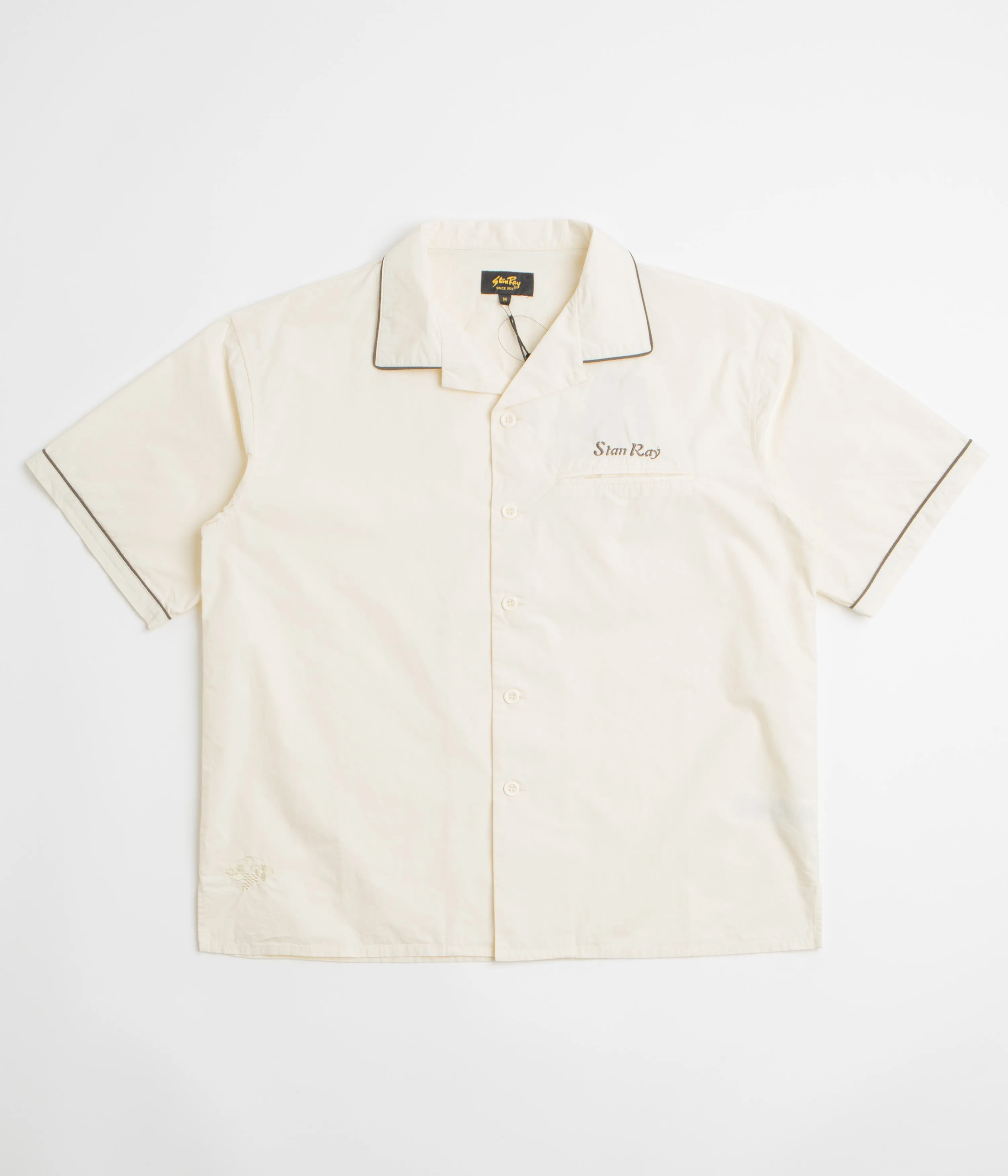 Stan Ray Short Sleeve Bowling Shirt - Natural / Matt Black Social Meetup Recycled Polyester Blend
