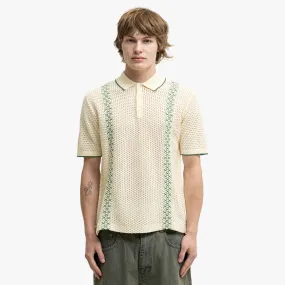 Vintage Wash BEAMS PLUS Mesh Knit Stripe Polo Off White