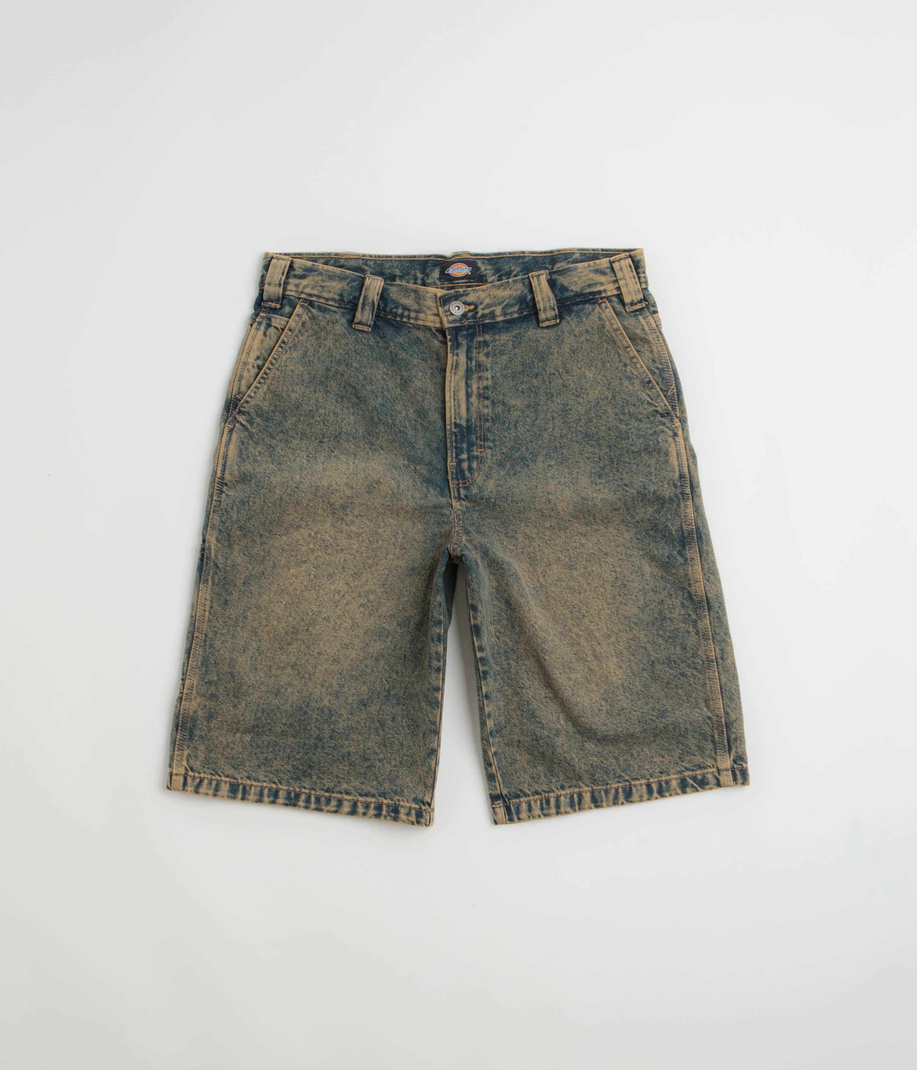Dickies Madison Denim Shorts - Yellow Fade Indigo Impact Absorbing Padding Warm Days
