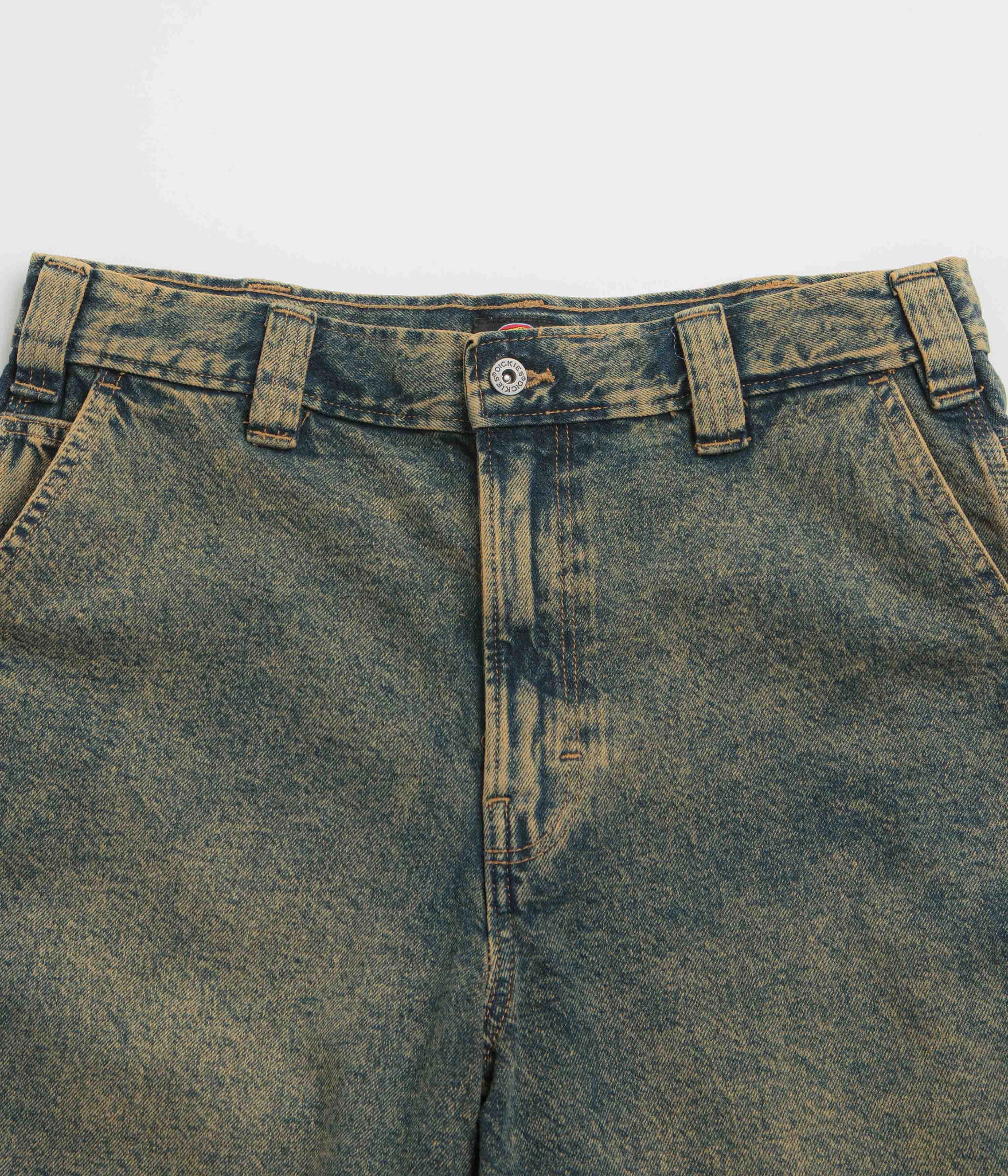 Ventilated Panels ribbed texture Dickies Madison Denim Shorts - Yellow Fade Indigo