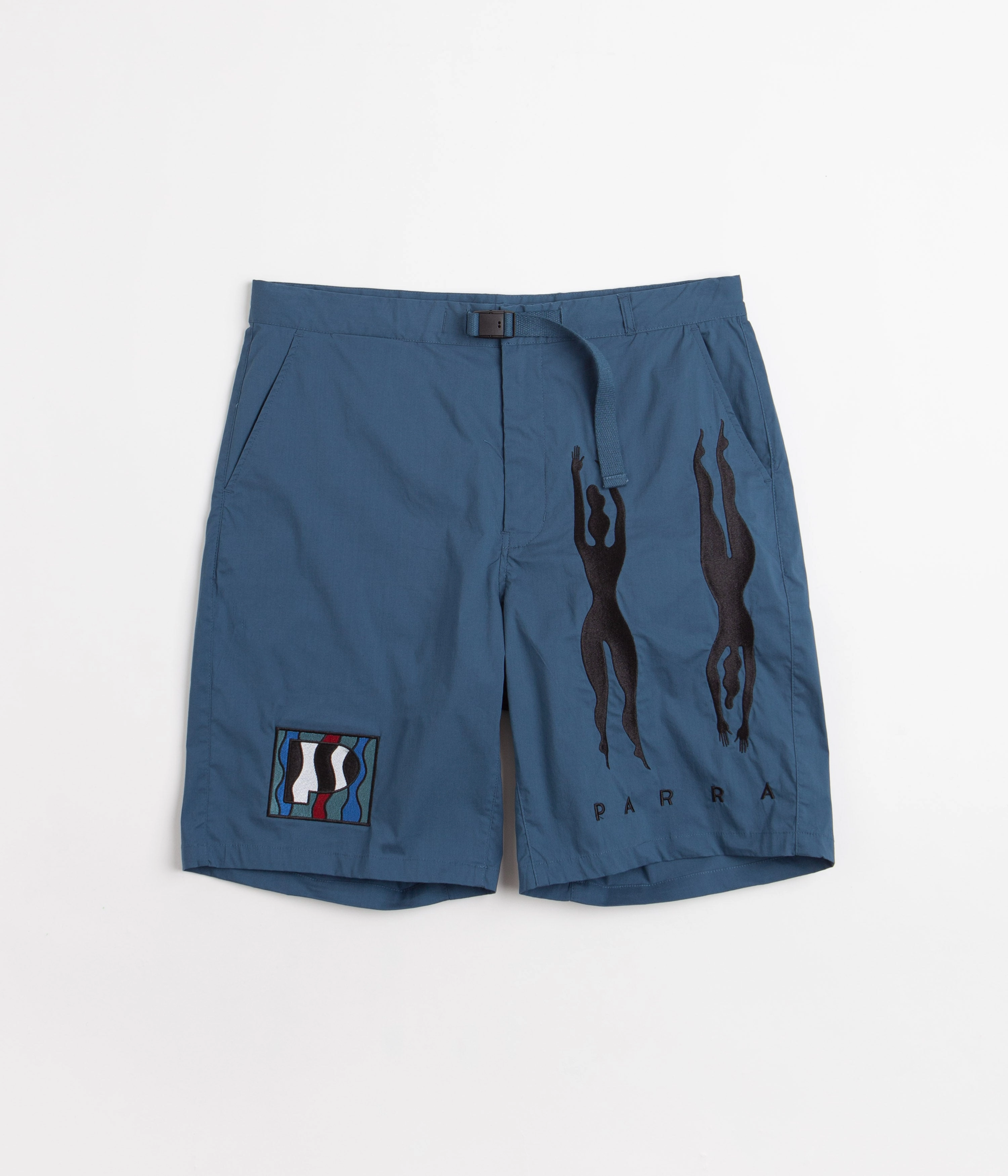 by Parra Zebra Striped P Shorts - Teal Limited Edition snap closure