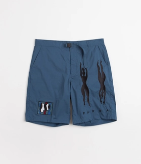 by Parra Zebra Striped P Shorts - Teal Limited Edition snap closure