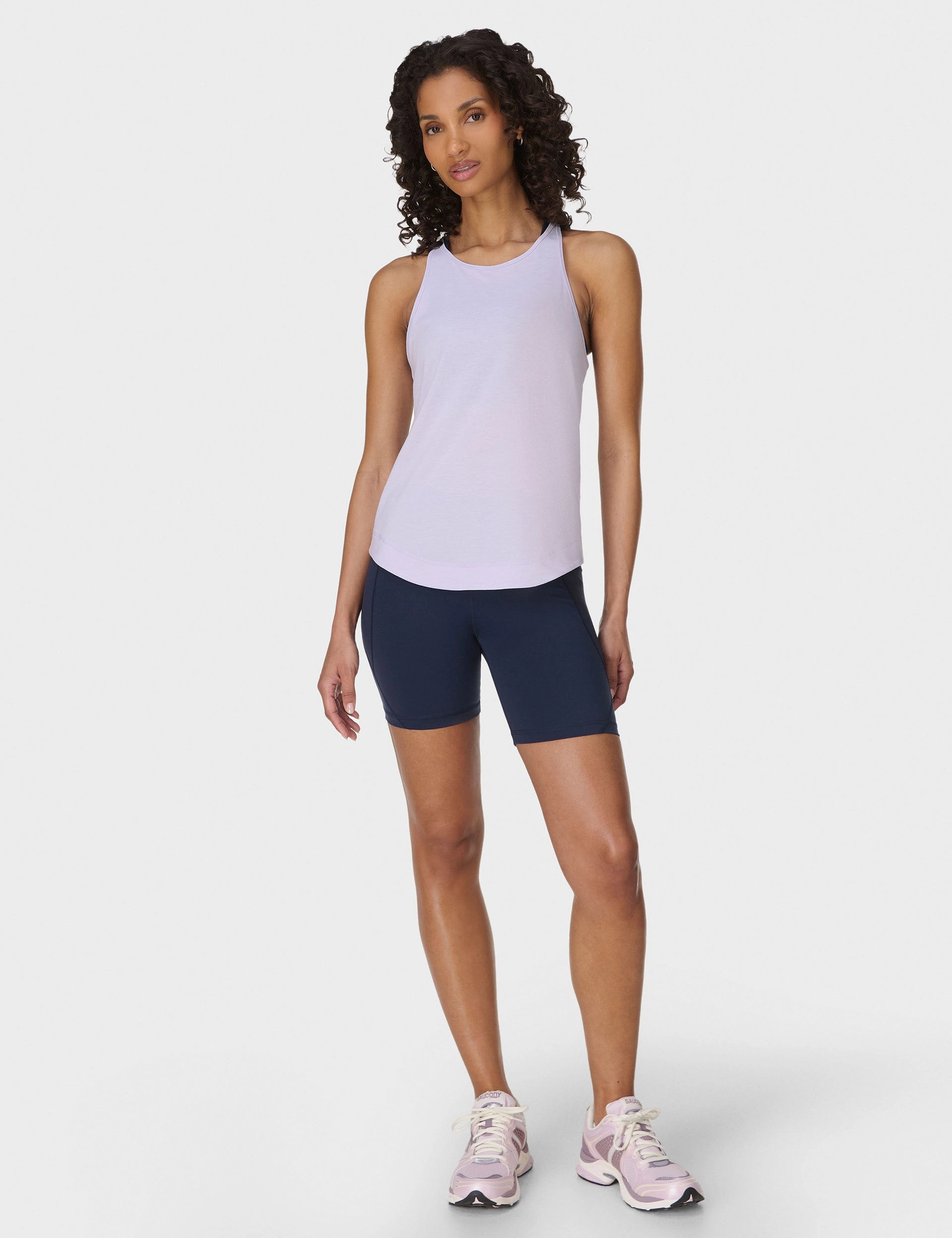 Breathe Easy Running Vest - Heather Purple Anatomical Seam Placement