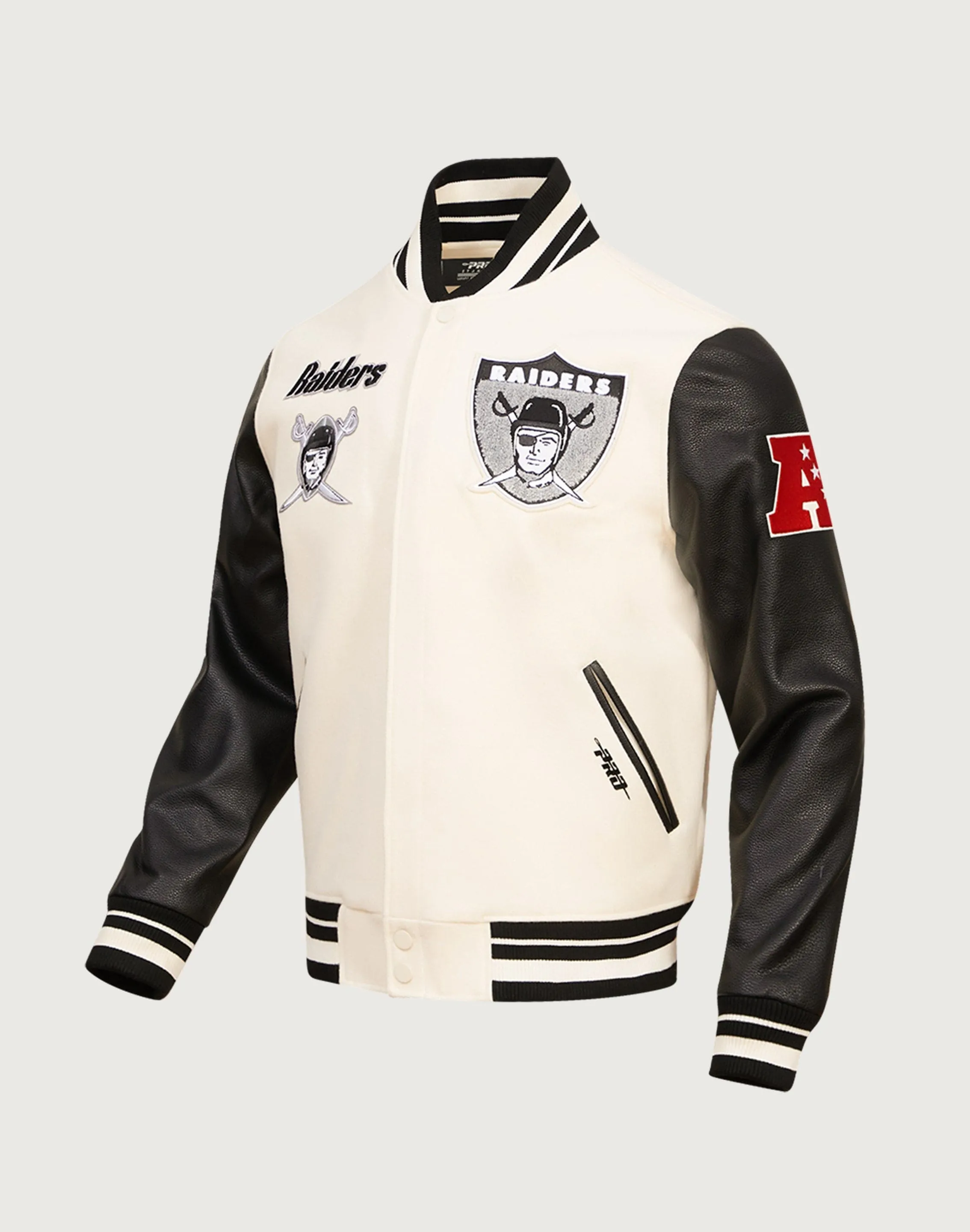 Pro Standard NFL Las Vegas Raiders Retro Classic Rib Wool Varsity Jacket Windproof Fabric Firm Leather