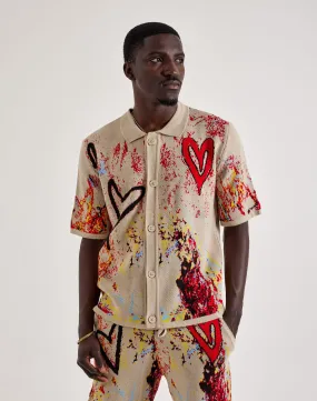 ReinforcedHem Chapter By Kohli Heart Paint Splatter Knit Button Shirt