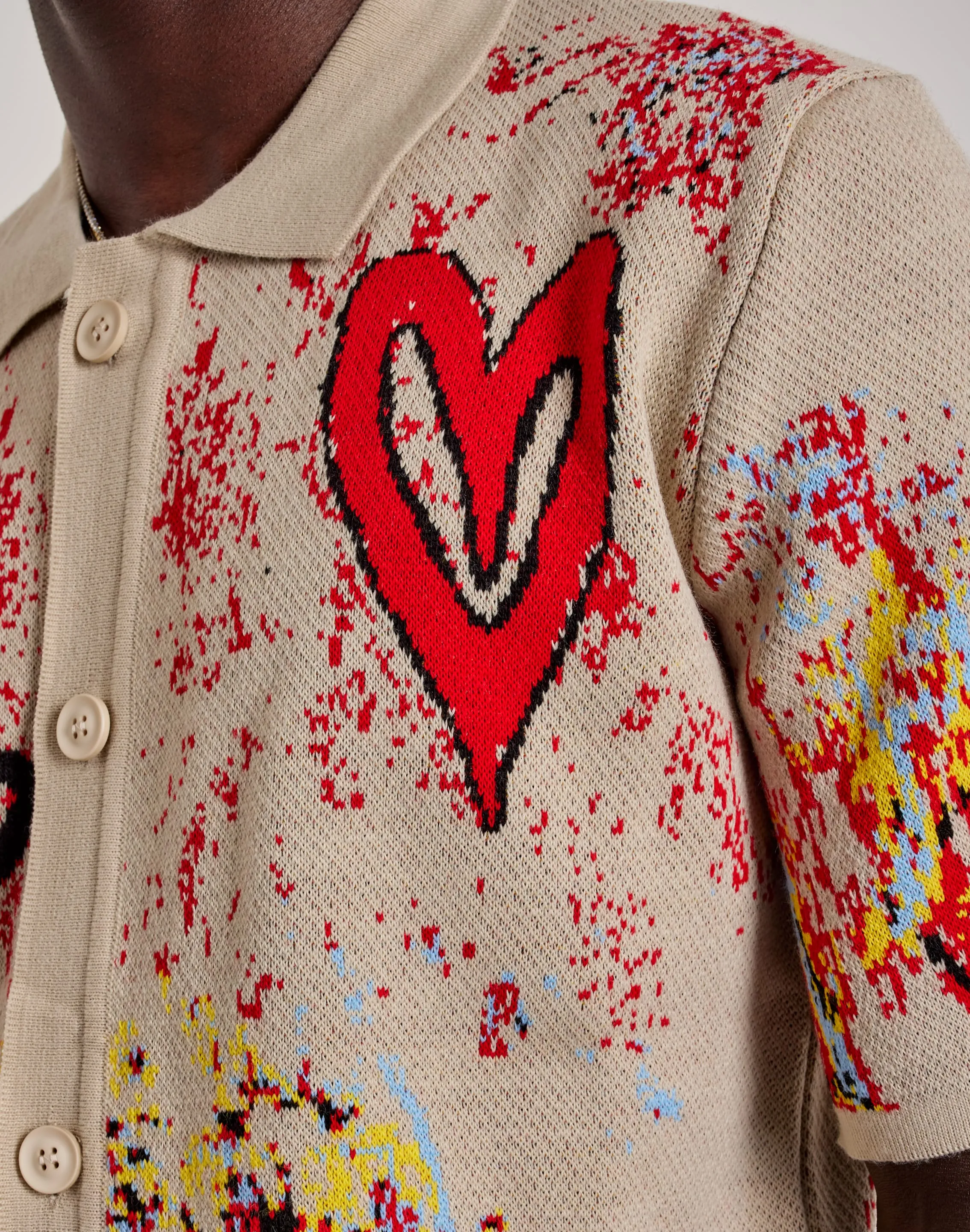 Night Charm Chapter By Kohli Heart Paint Splatter Knit Button Shirt