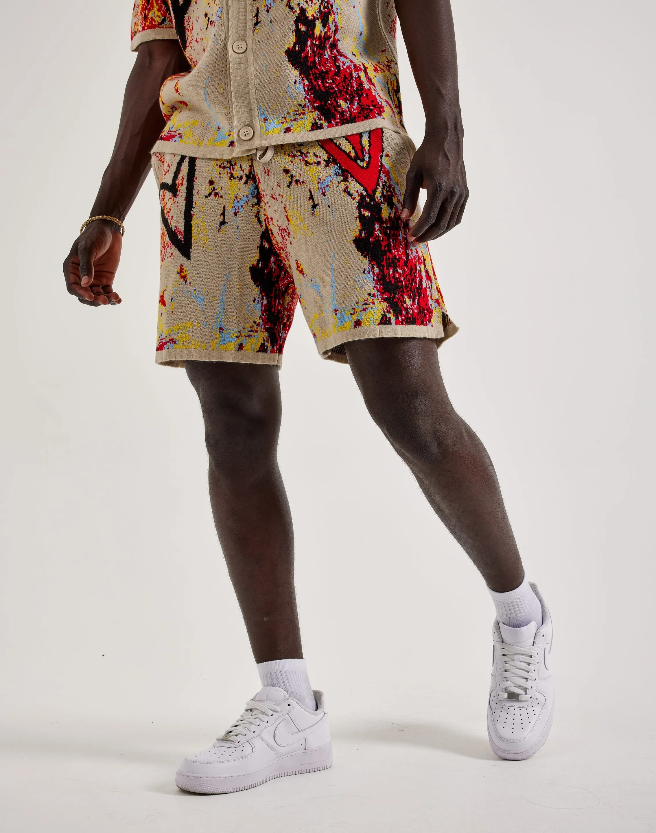 Chapter By Kohli Heart Paint Splatter Knit Shorts HighElasticity Lightweight Composite