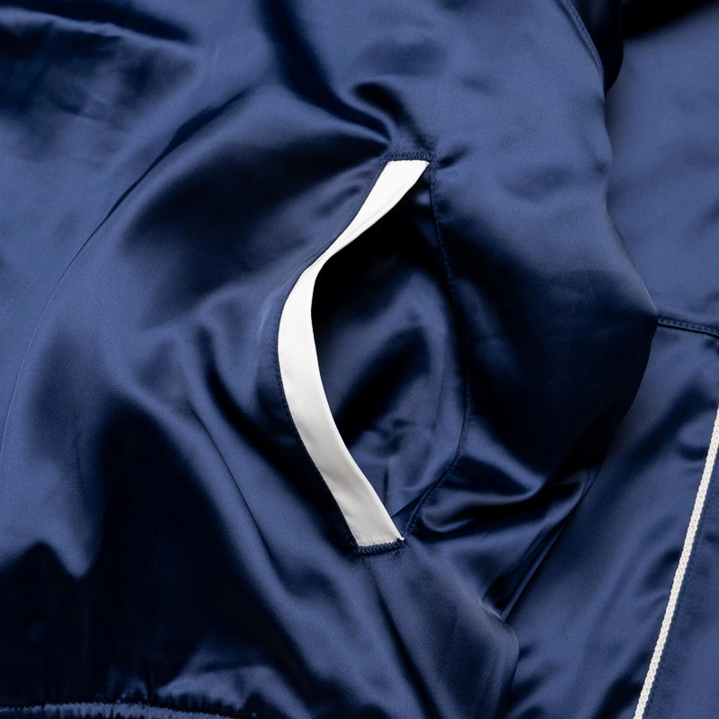 Ergonomic Tailoring Collarless A Bathing Ape Nylon Varsity Jacket - Navy