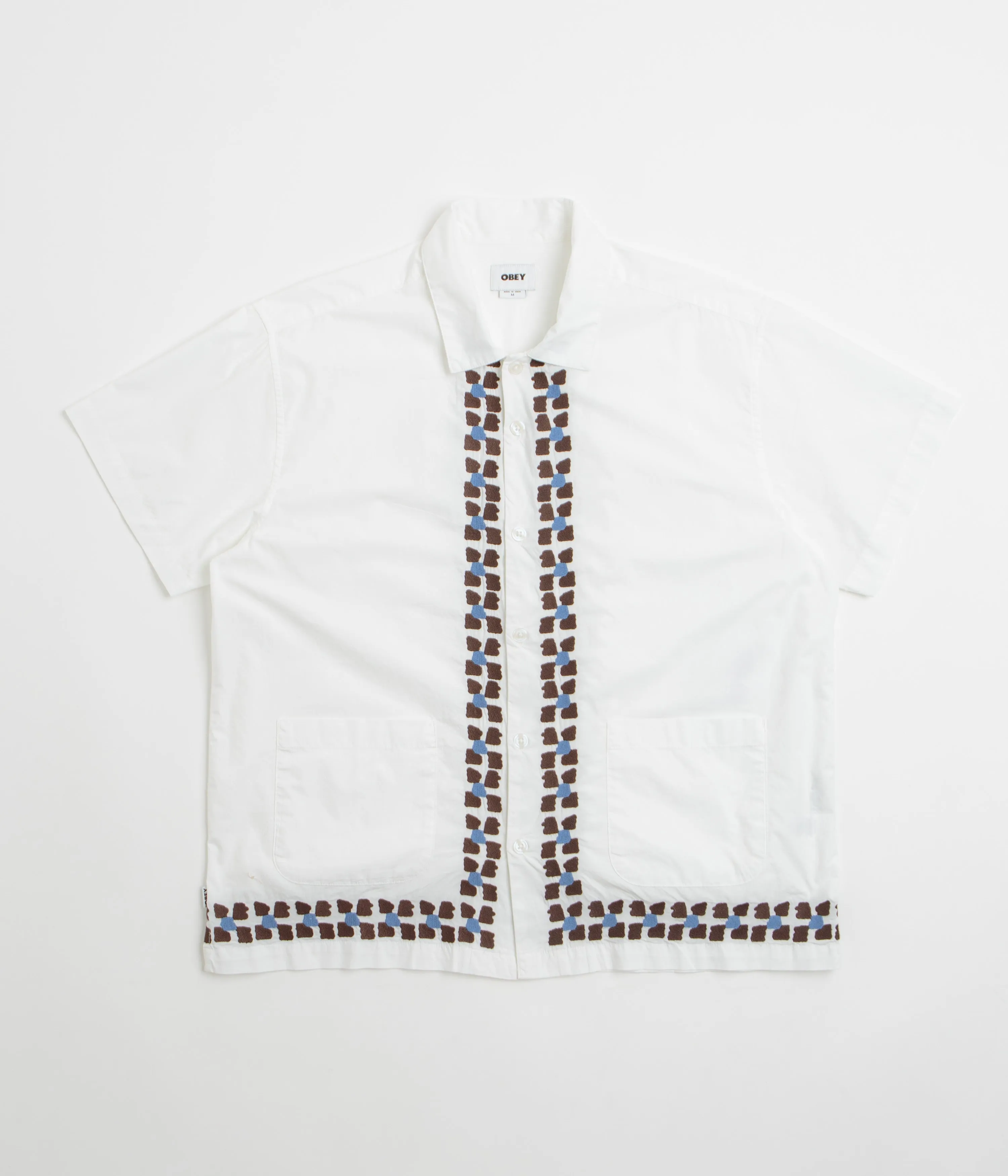 Obey Ruben Short Sleeve Shirt - White Multi Stretchable Fabric