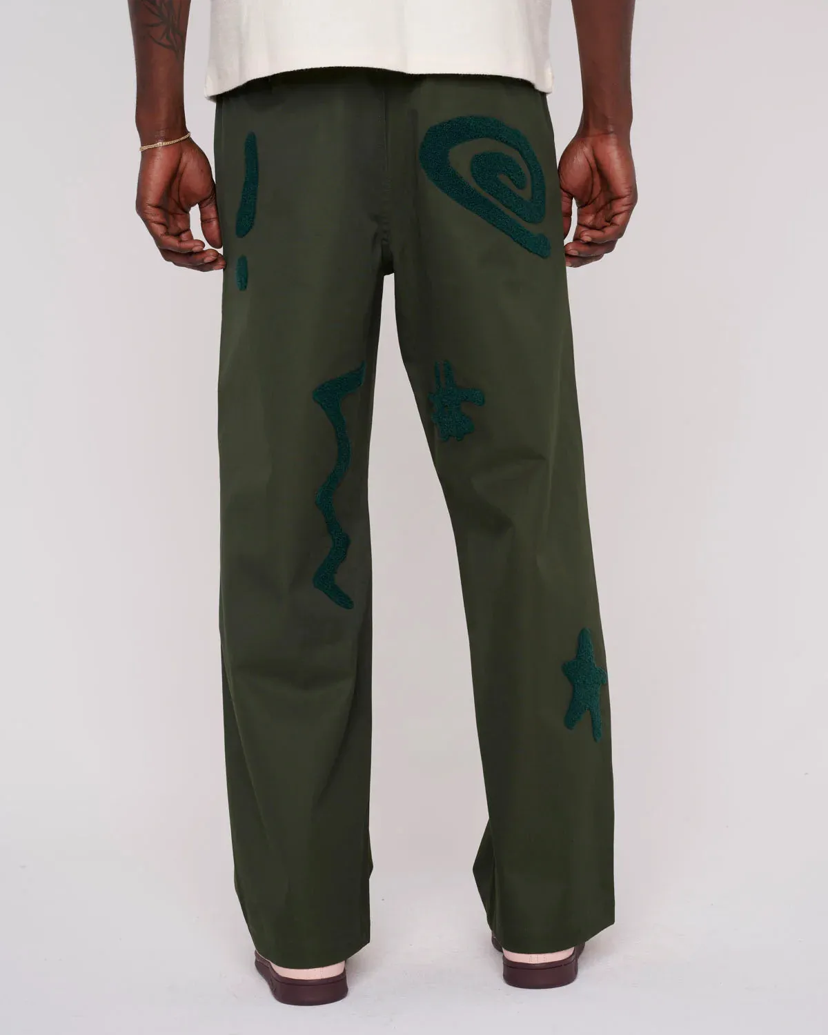 CHENILLE SYMBOLS FOUR POCKET PANT - DEEP GREEN TumbleDry Safe