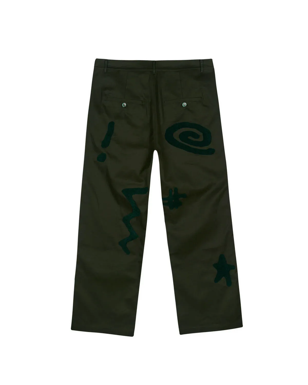 Pearl Tone Urban Cool CHENILLE SYMBOLS FOUR POCKET PANT - DEEP GREEN