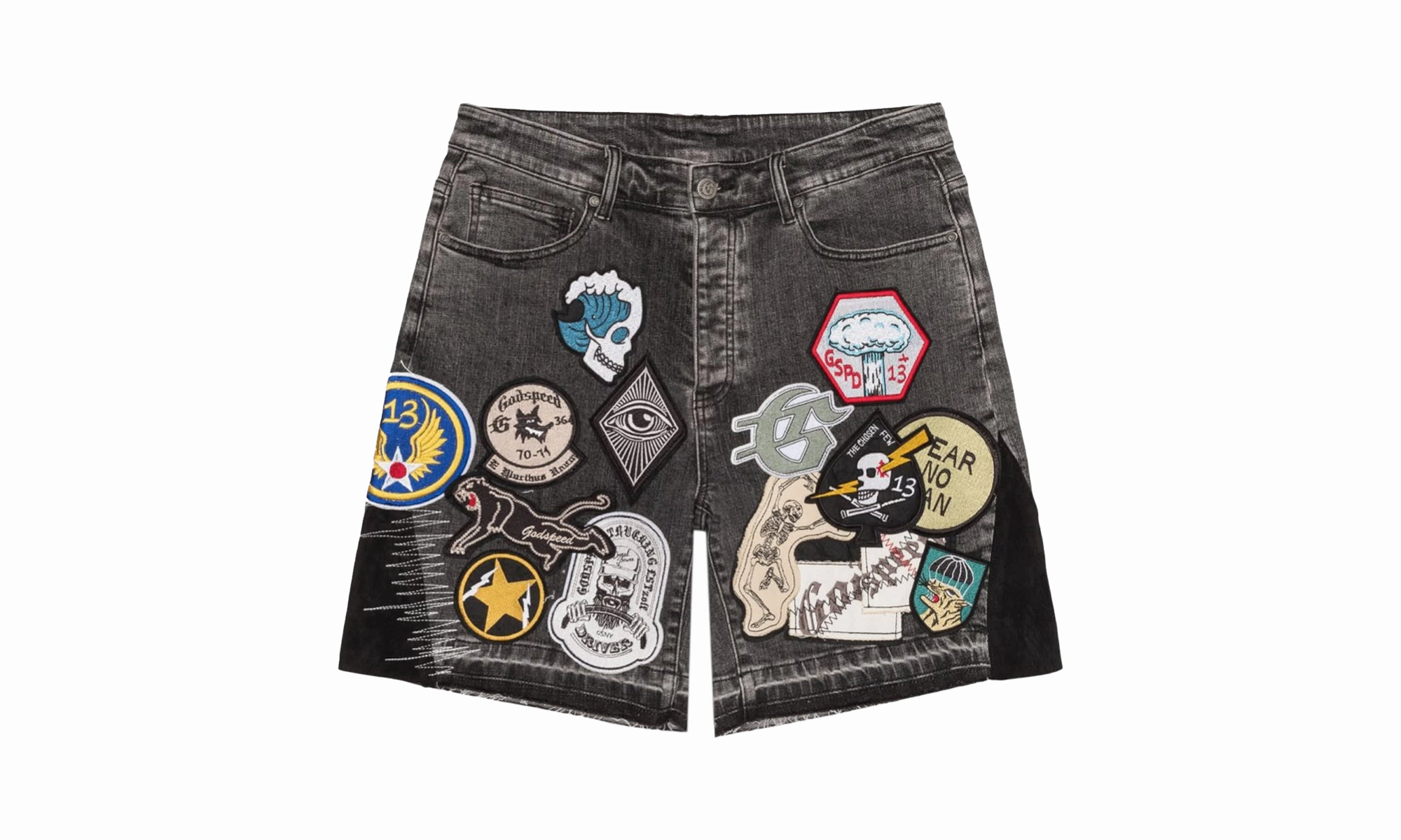 Patchwork Denim Shorts V2 "Grey" QuickRelease Fasteners ThermalRegulatingFabric