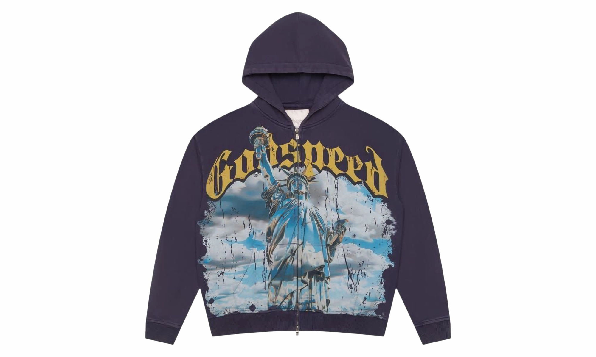 Chrome Liberty Zip Hoodie "Navy" Car Cool Colorfast Dye