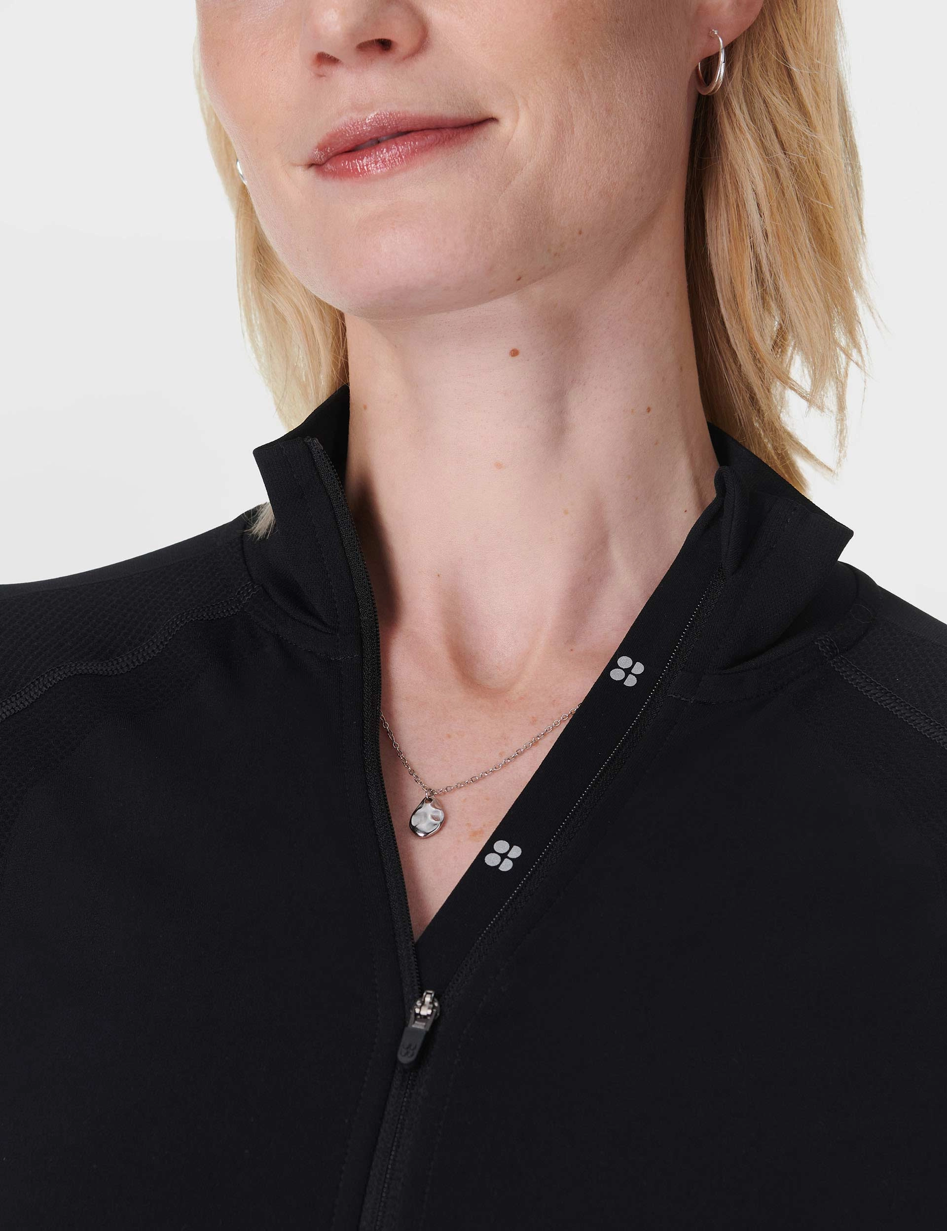 Stretch Weave Fabric Athlete Seamless Workout Zip Up - Black