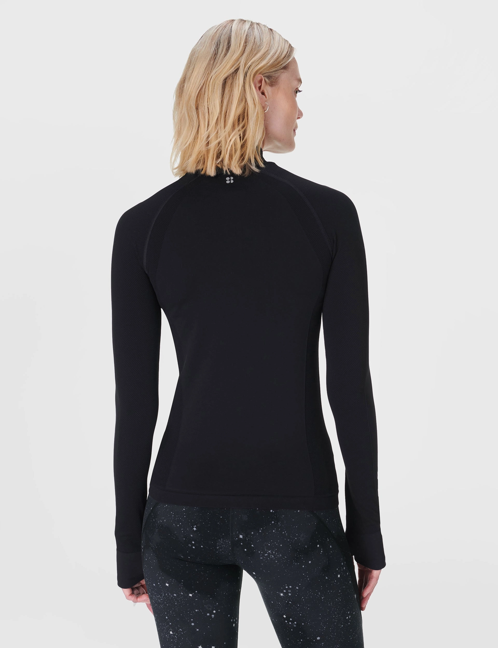 Water Based Coating Minimal Travel Look Athlete Seamless Workout Zip Up - Black