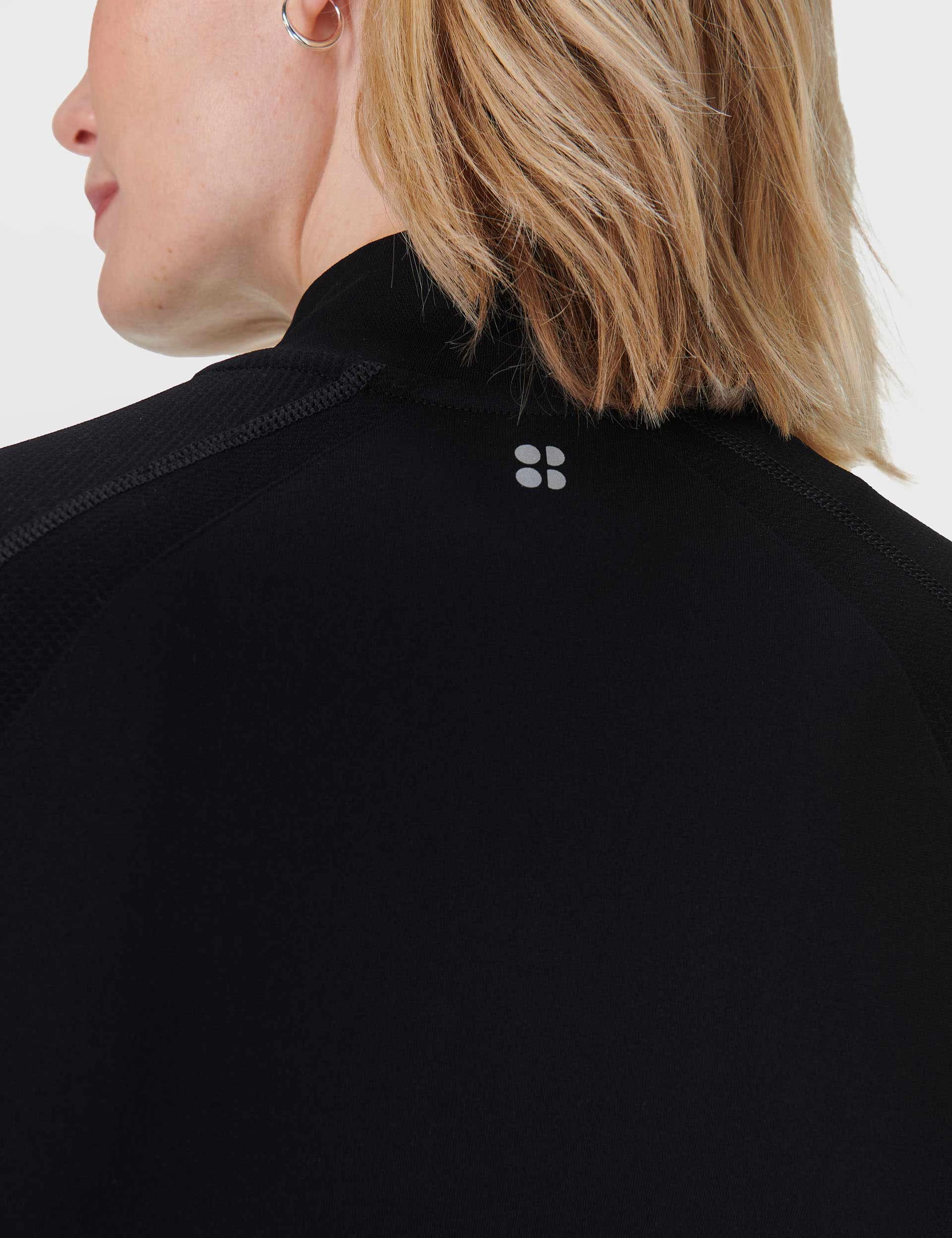Athlete Seamless Workout Zip Up - Black Light Look DoubleLayeredHem
