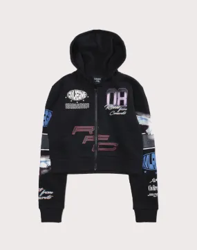 CIVIL CLOTHING Crop Dove Black Hoodie LayeredPaneling Peace Flow