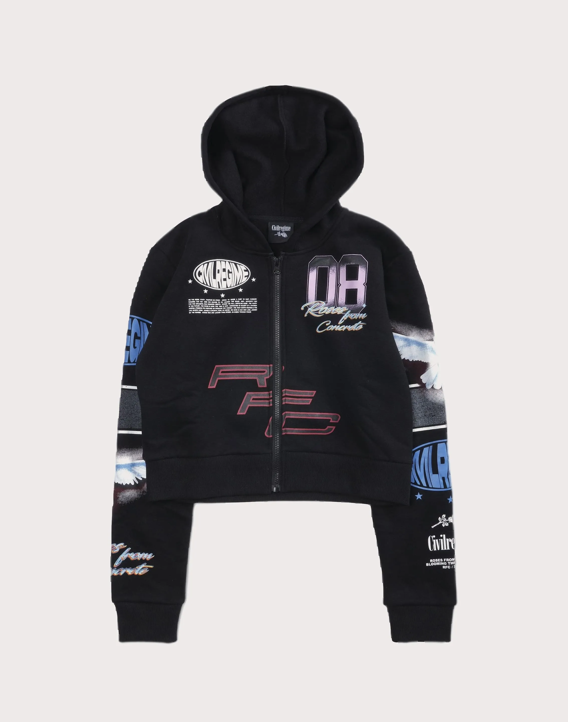 Shoot Mood Adjustable Fastenings CIVIL CLOTHING Crop Dove Black Hoodie
