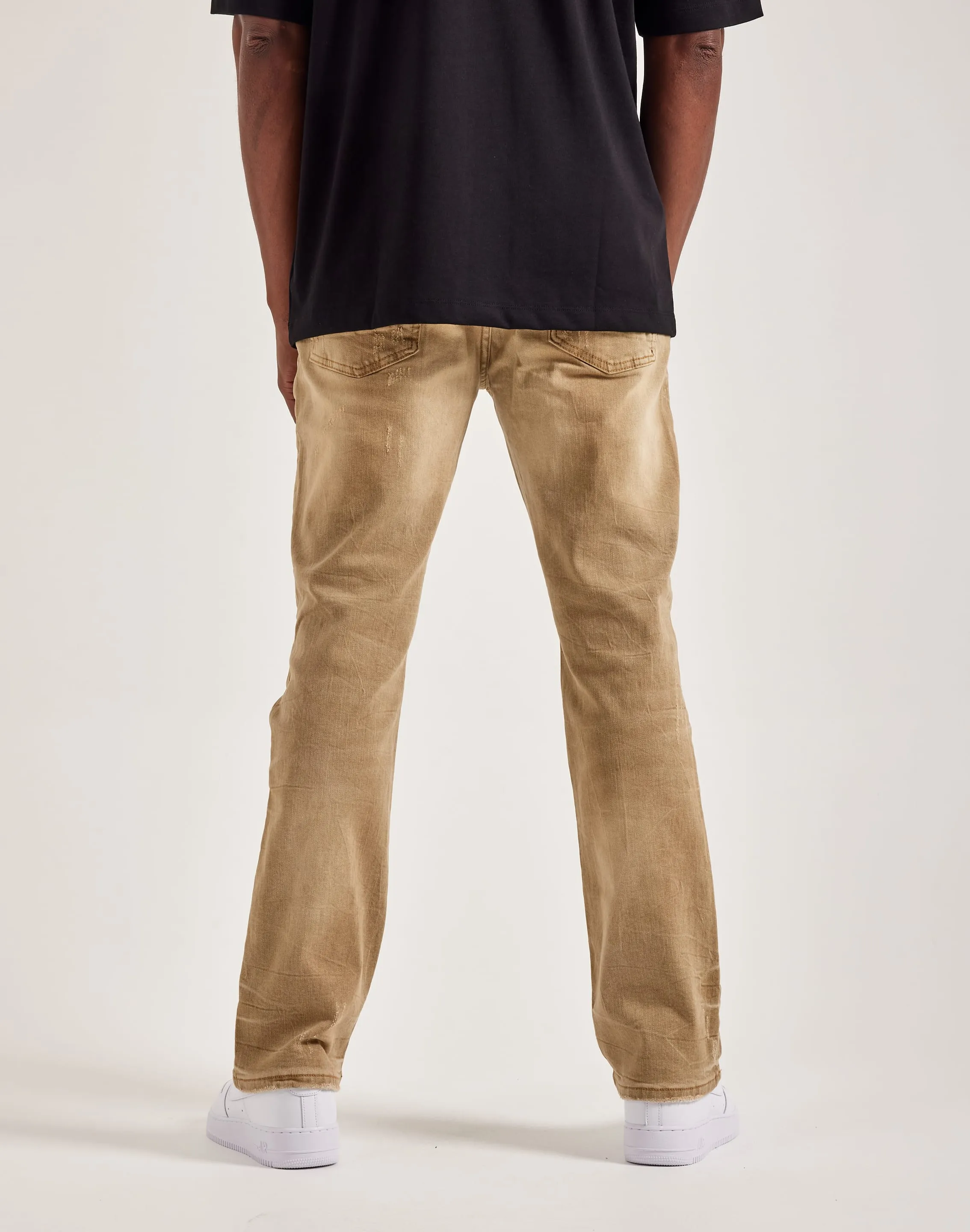 FadeResistant Color City Beat Smoke Rise Wave Effect Straight Denim Jeans