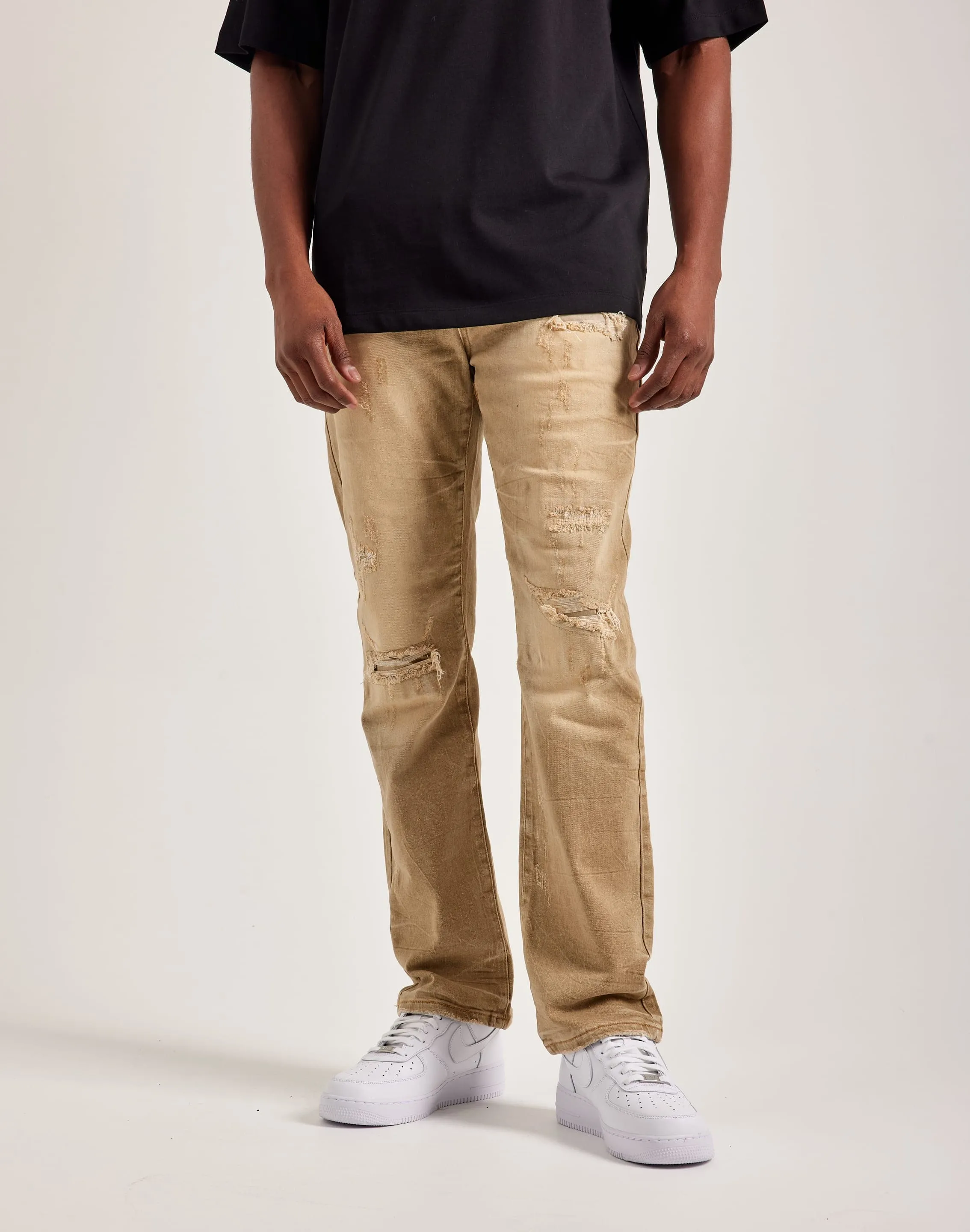 Smoke Rise Wave Effect Straight Denim Jeans Moon Cool AdjustableHemline