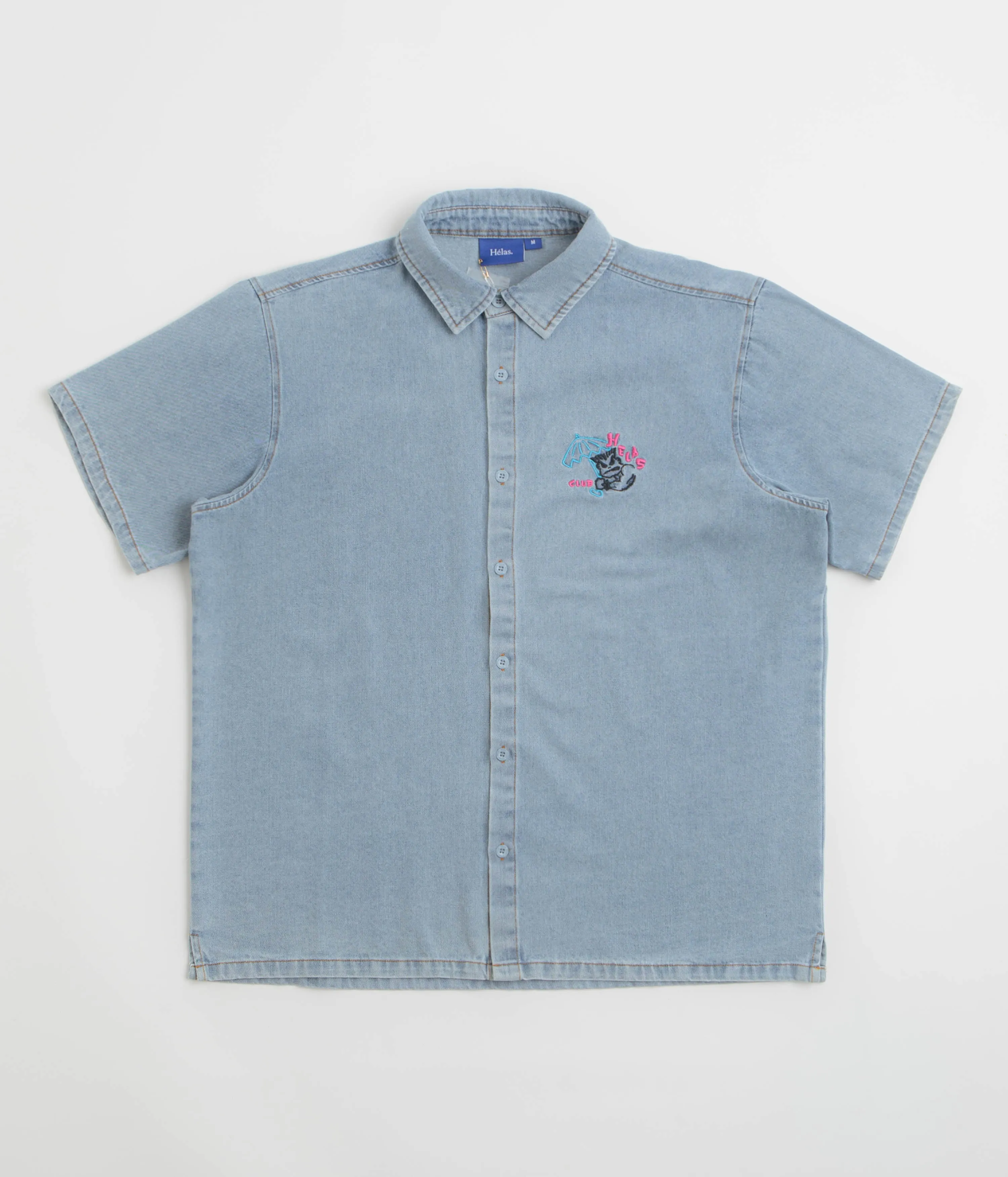 Helas Bad Washed Denim Short Sleeve Shirt - Light Blue Classy Detail