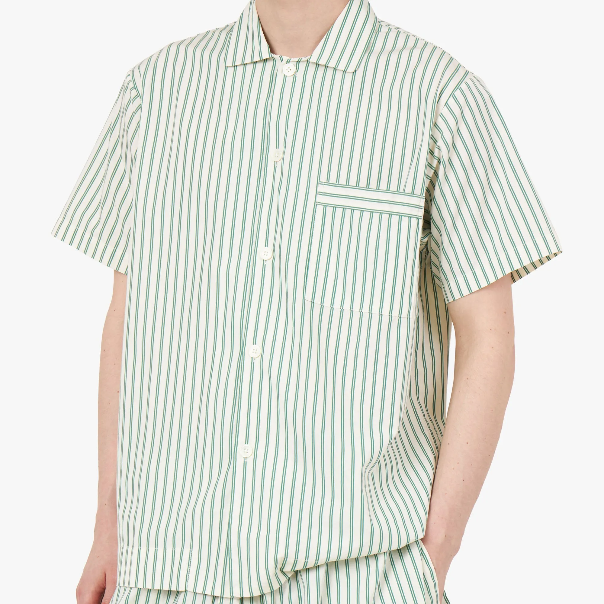 Non Static Finish Lightweight Layer Tekla Poplin Short Sleeve Shirt / Clover Stripes