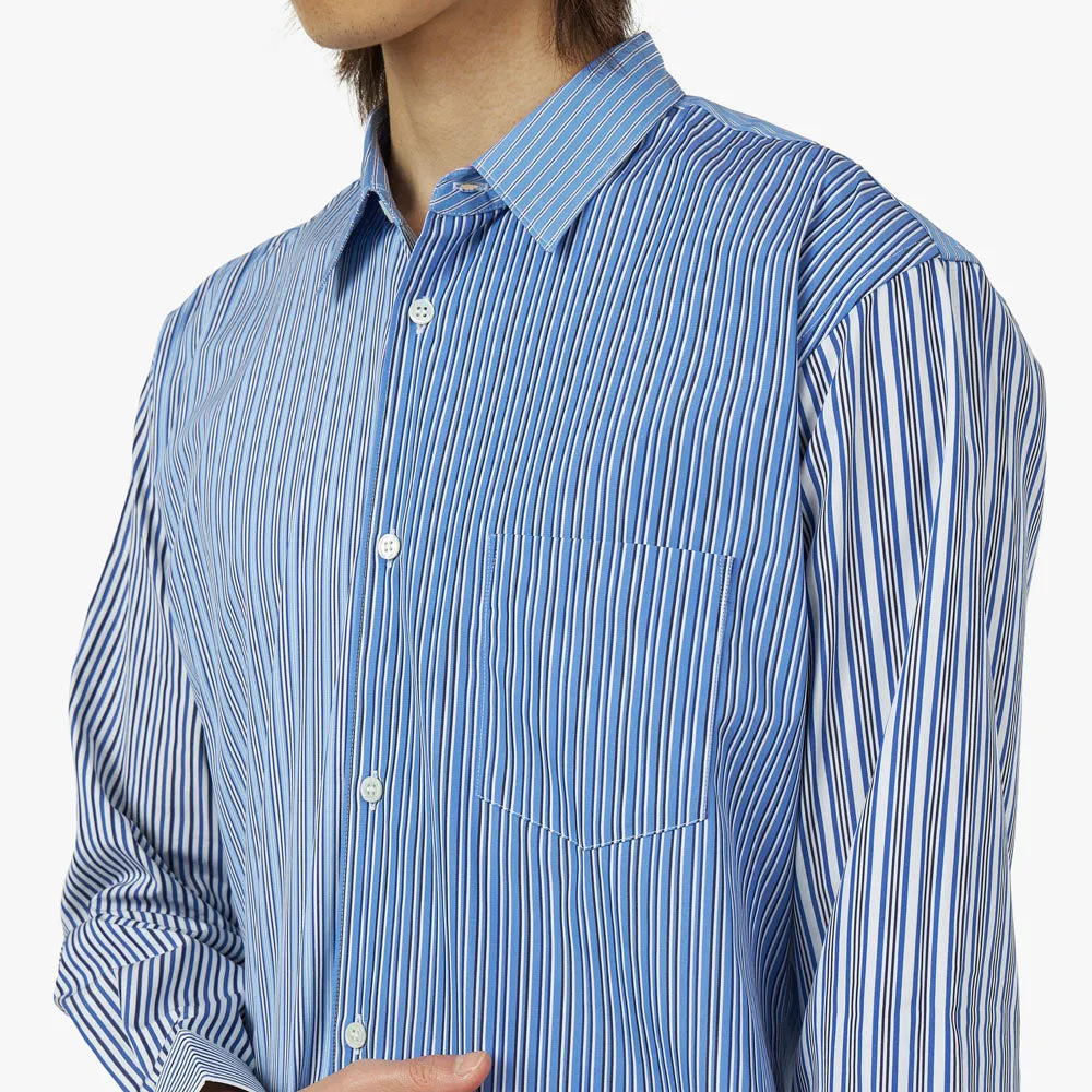 COMME des GAR?ONS SHIRT Striped Poplin Shape 5 / Blue Compact Fold Design