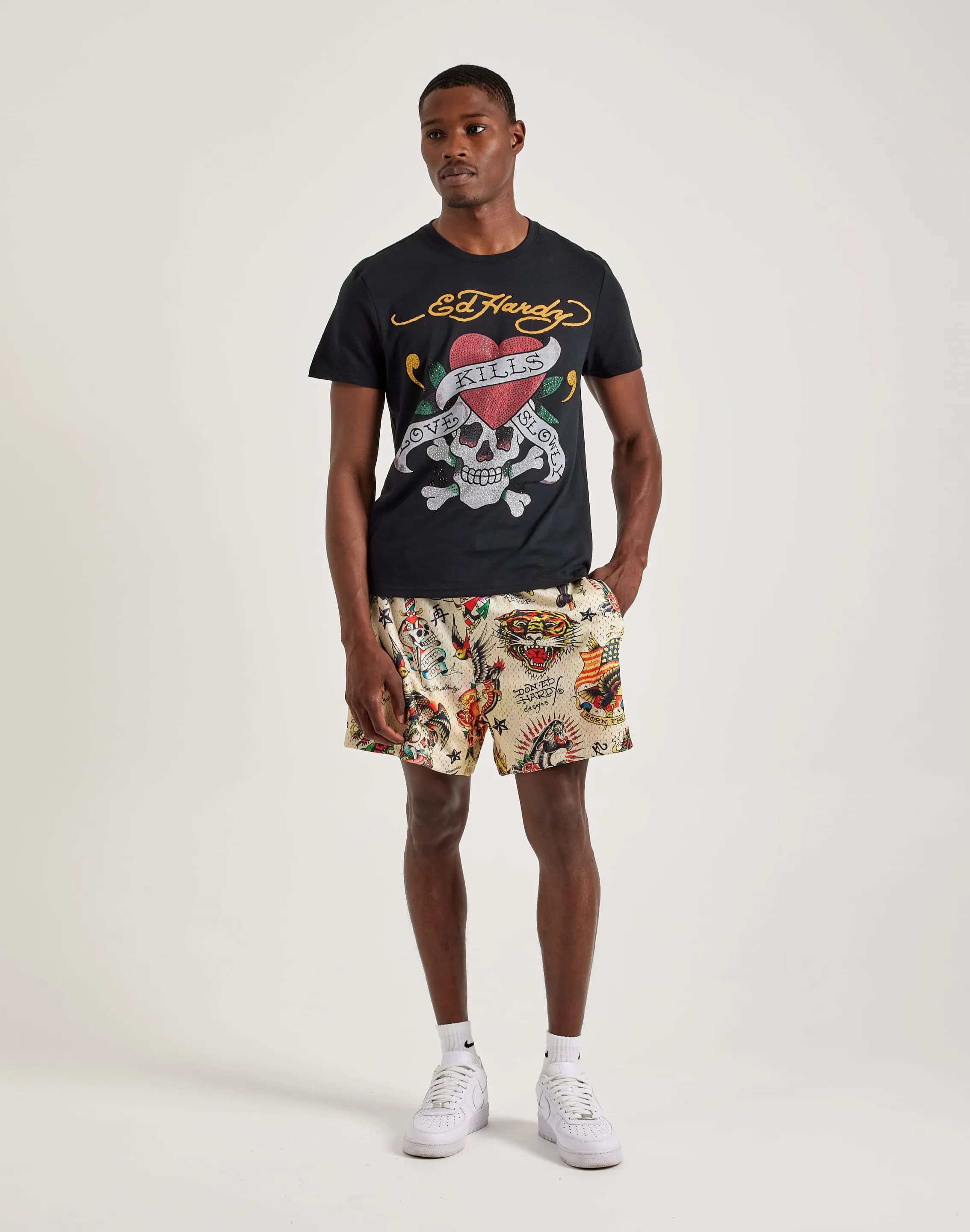 Ed Hardy Rhinestone Skull Tee Ventilated Back Panels SoftenedEdges