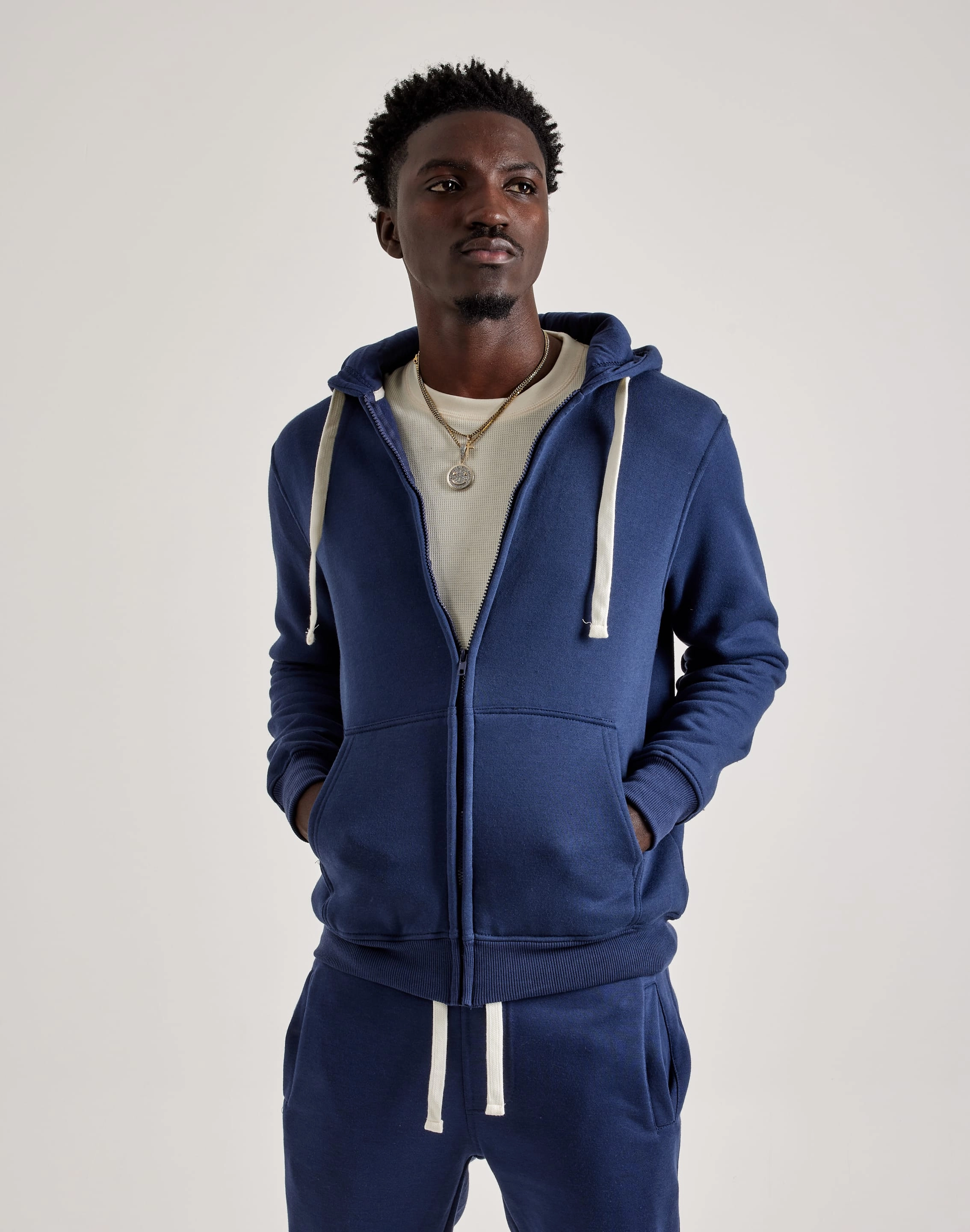 DH Essentials Basic Full-Zip Fleece Hoodie Modern Chic Flexible Waistline