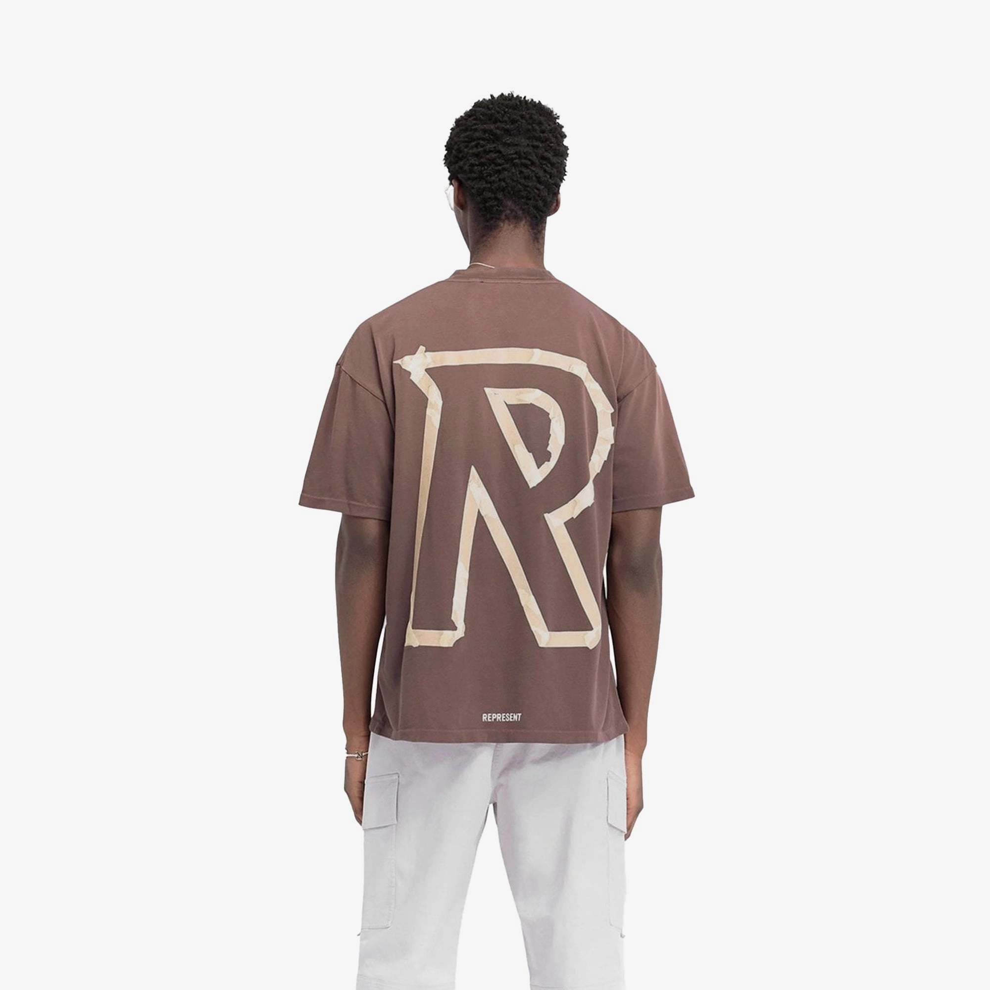 REPRESENT | MASKING TAPE INITIAL T-SHIRT { BROWN DoubleLayeredHem