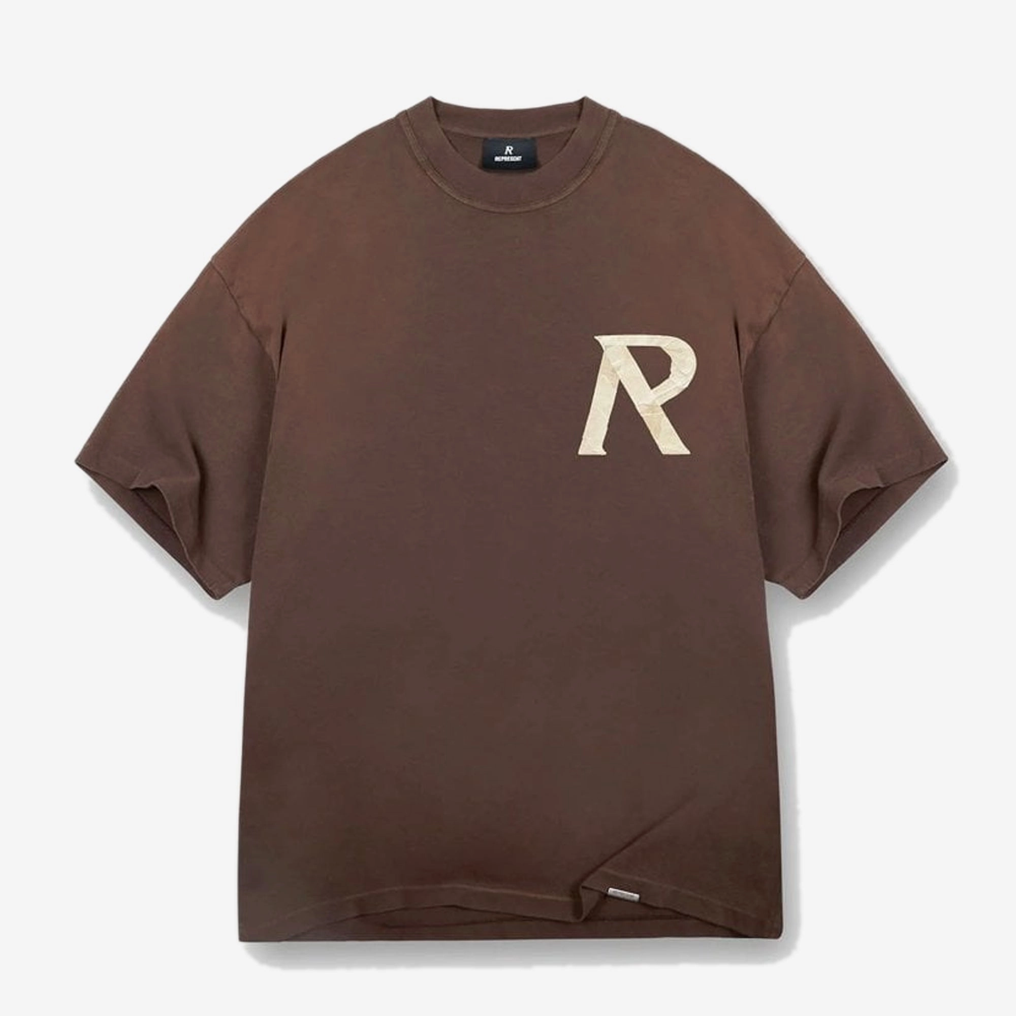 REPRESENT | MASKING TAPE INITIAL T-SHIRT { BROWN temperature regulation