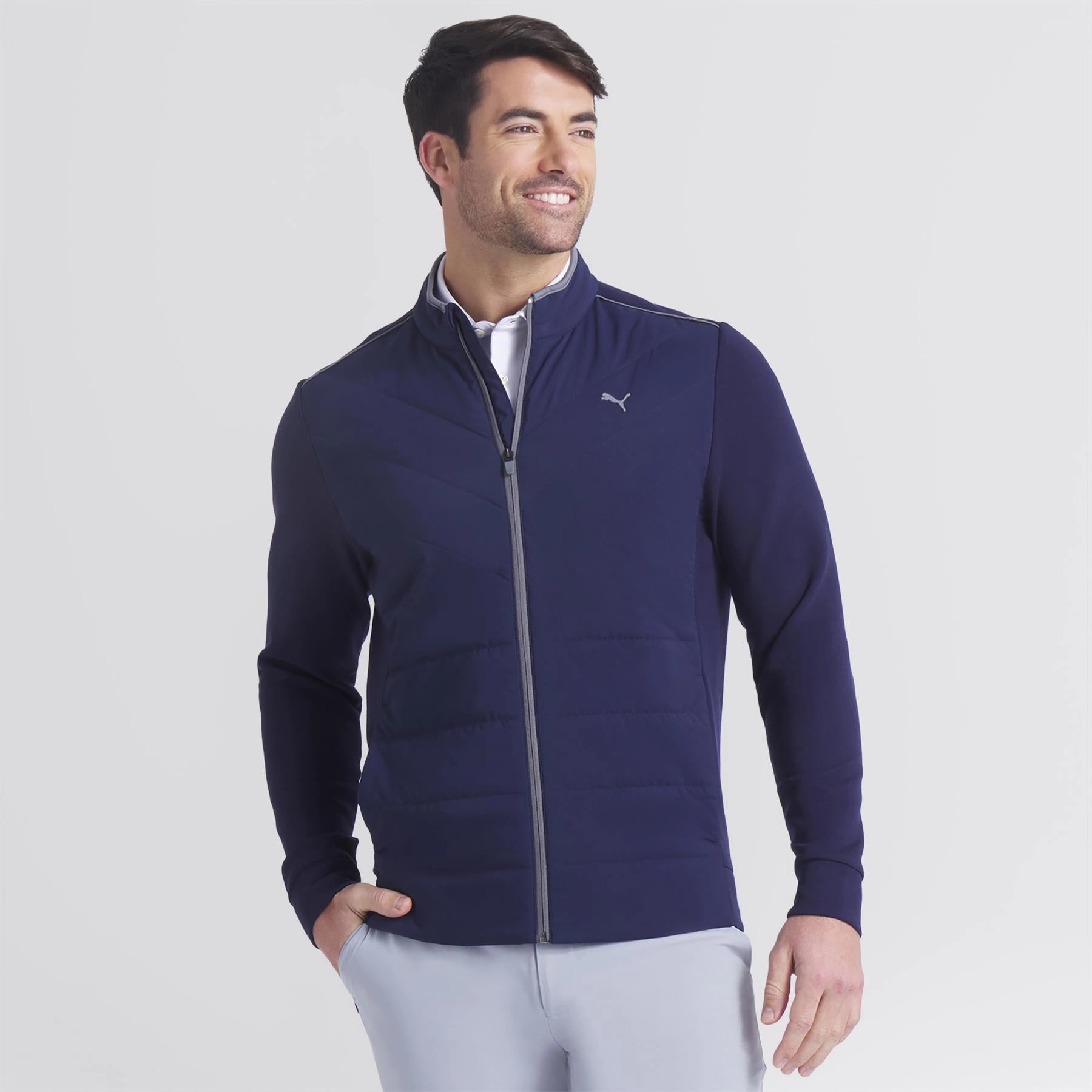Cloudspun Fleece Hybrid Jacket Deep Navy Stand Up Collar