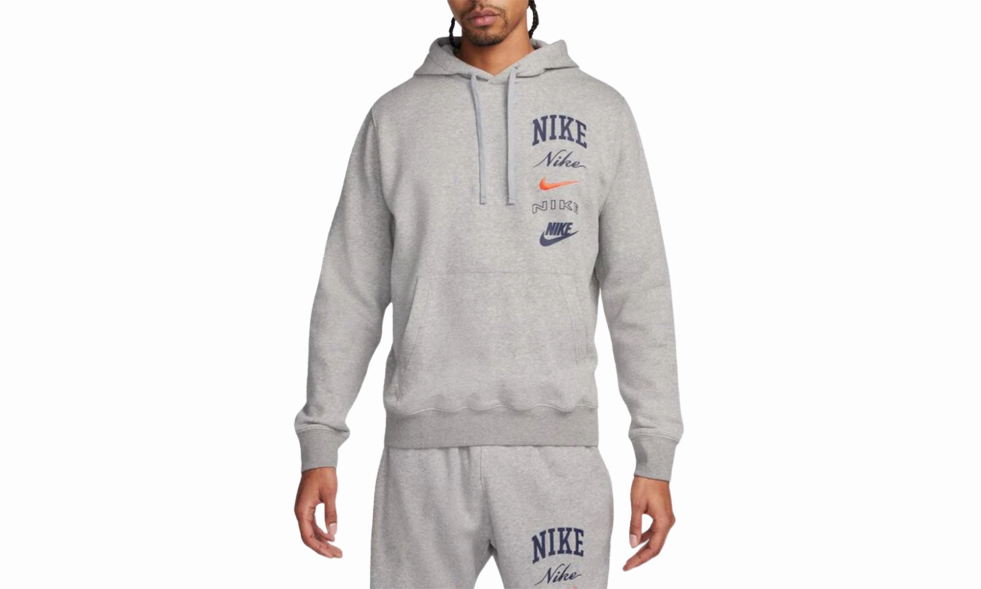 Club Fleece Men's Pullover Hoodie "Dark Grey Heather/Light Smoke Grey/Safety Orange"