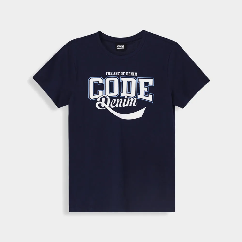 Code Mens Denim Swoosh Graphic Tee Blue GridTexture Calm Tone