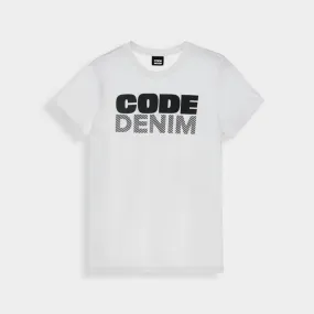 Thin Core Event Vibe Code Mens Graphic Diagonal Stripes Tee White