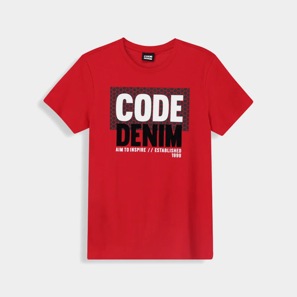 Code Mens Graphic Flock Honeycomb Block Tee Red MultiPanelCut City Soul