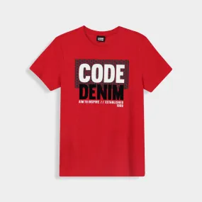 SlipResistantHem Code Mens Graphic Flock Honeycomb Block Tee Red