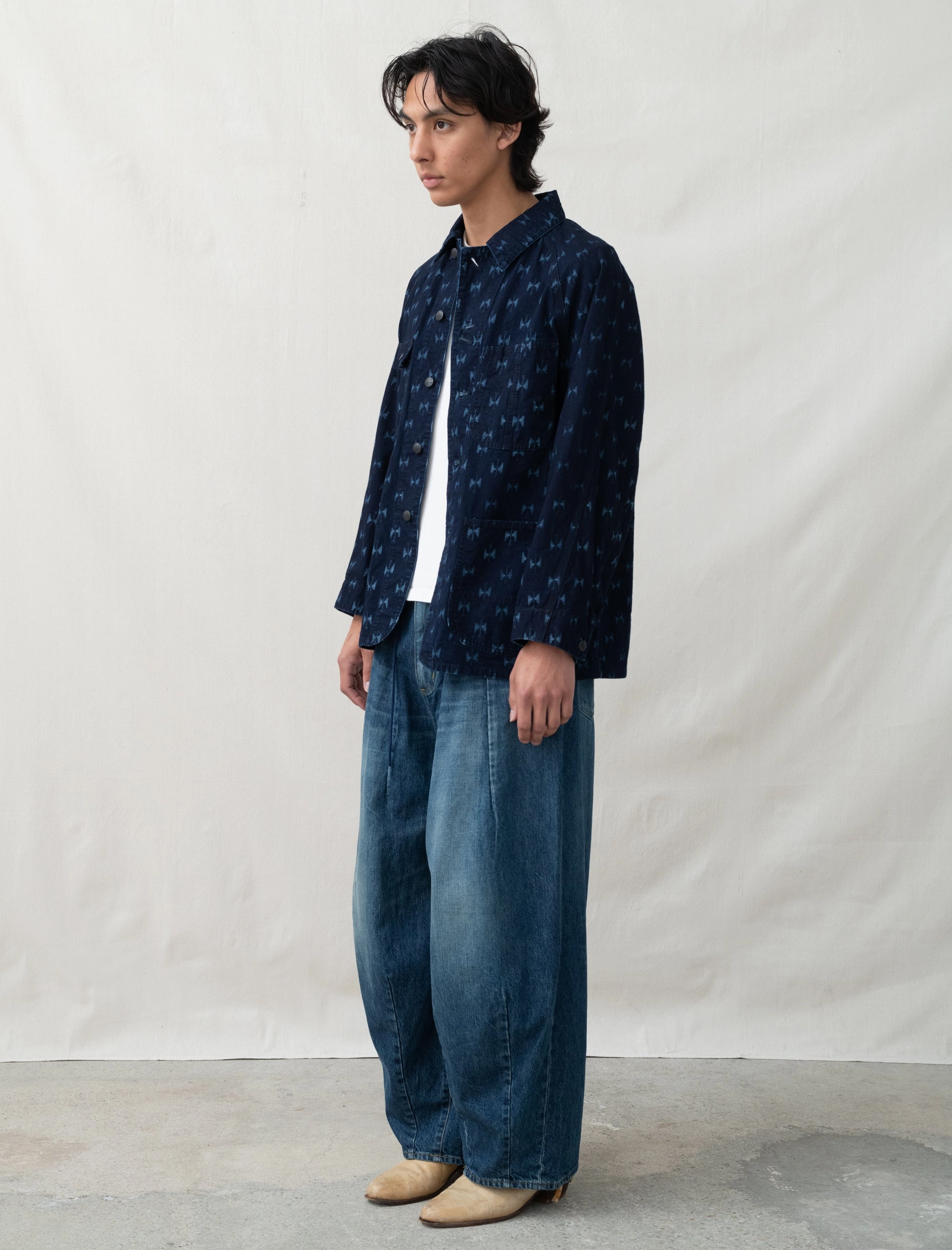 Heat Trapping Layer Elasticated Waistband Coverall Indigo Kasuri (Papillon)