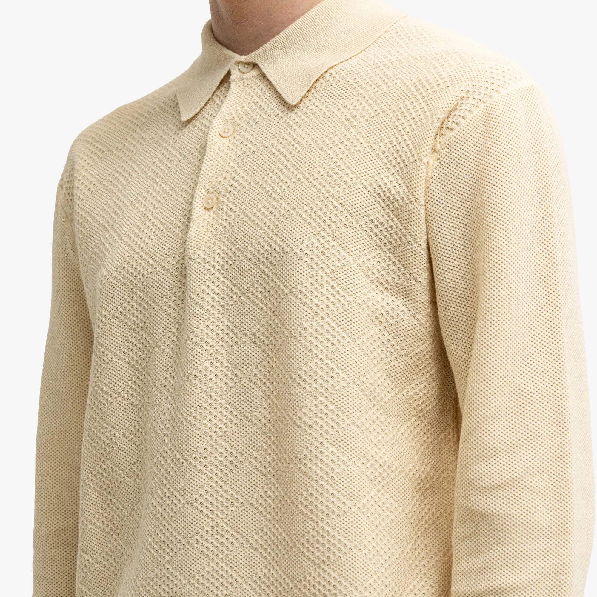 BEAMS PLUS Knit Polo Diamond Off White Multipocket Style
