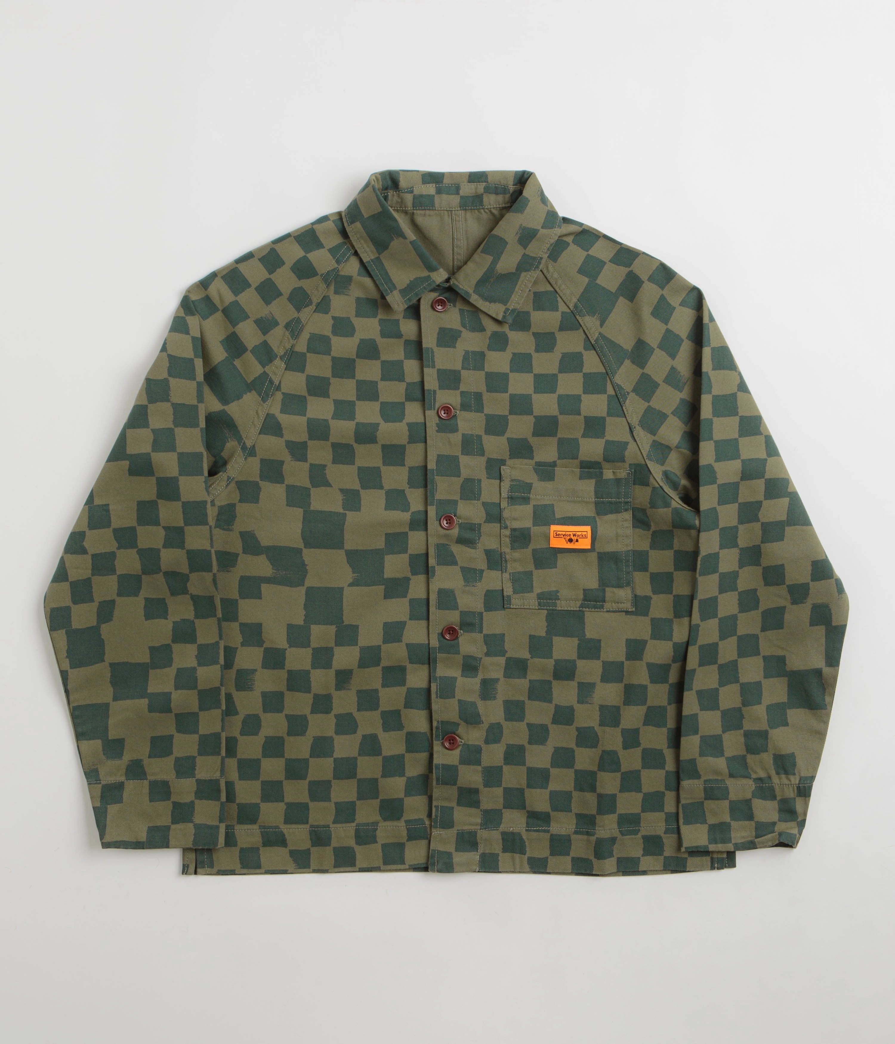 Service Works Drill Printed FOH Jacket - Olive Checker Comfortable fit
