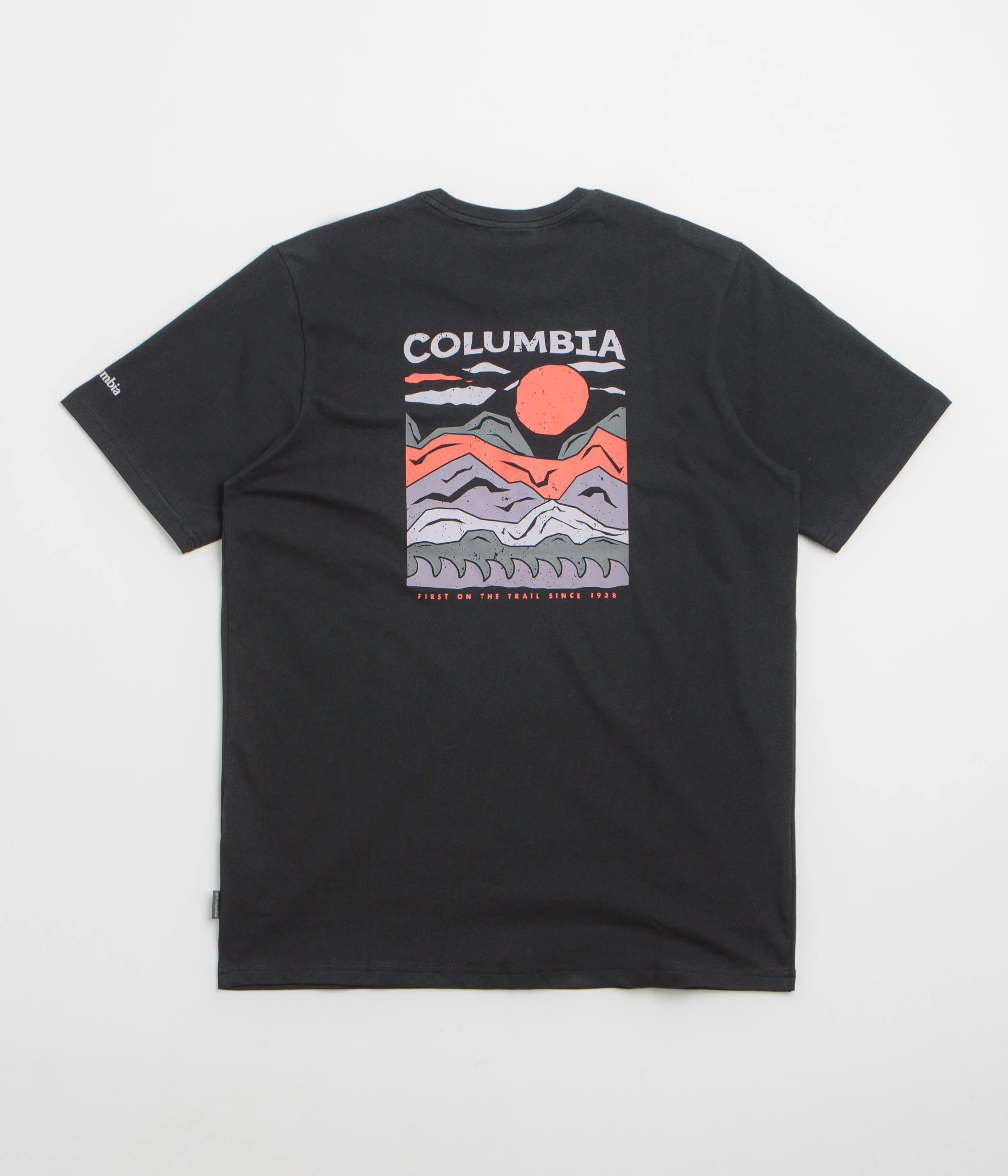 RV park Columbia Explorers Canyon Back T-Shirt - Black / Peaks and Waves
