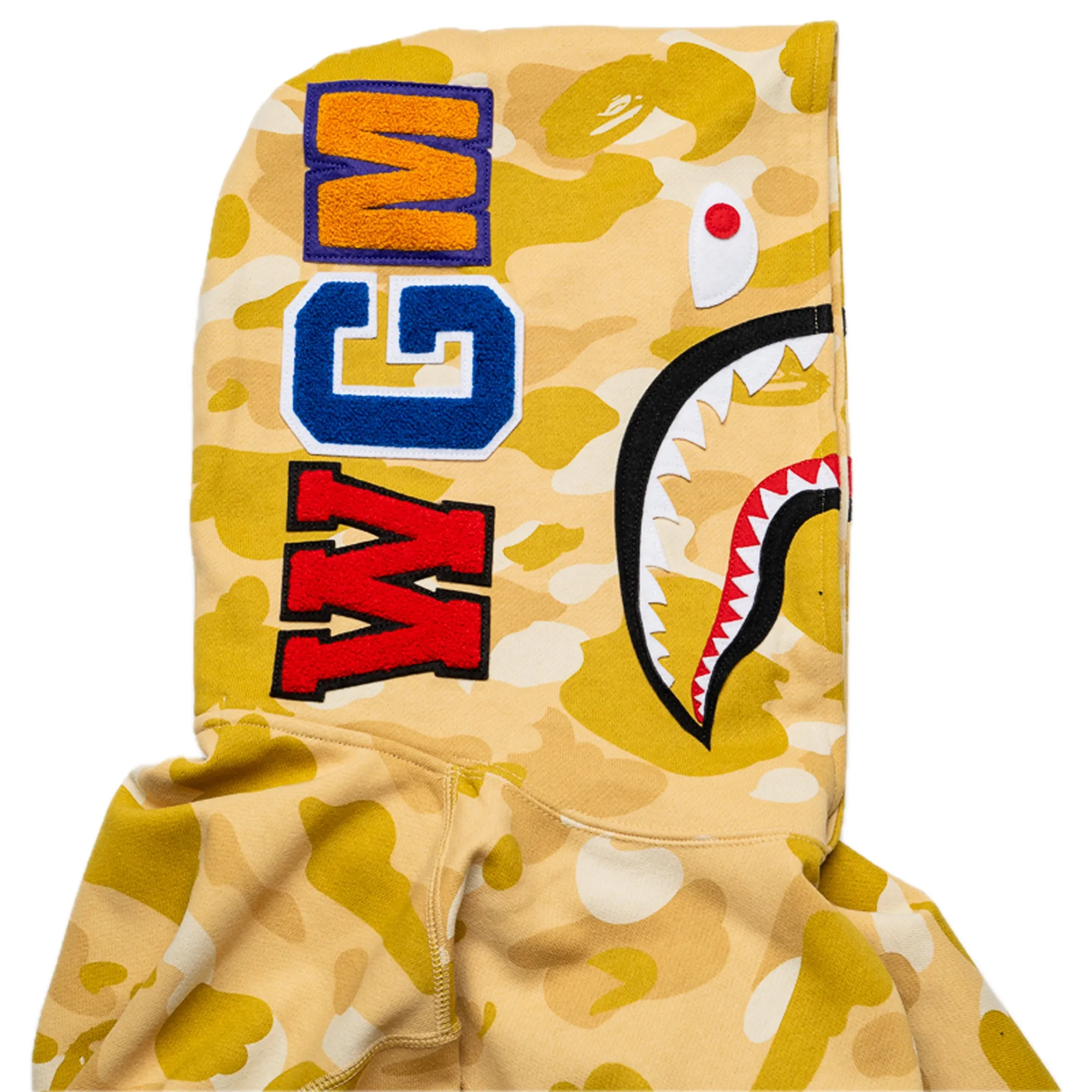 A Bathing Ape Color Camo Shark Pullover Hoodie - Yellow Bonded Seam Construction