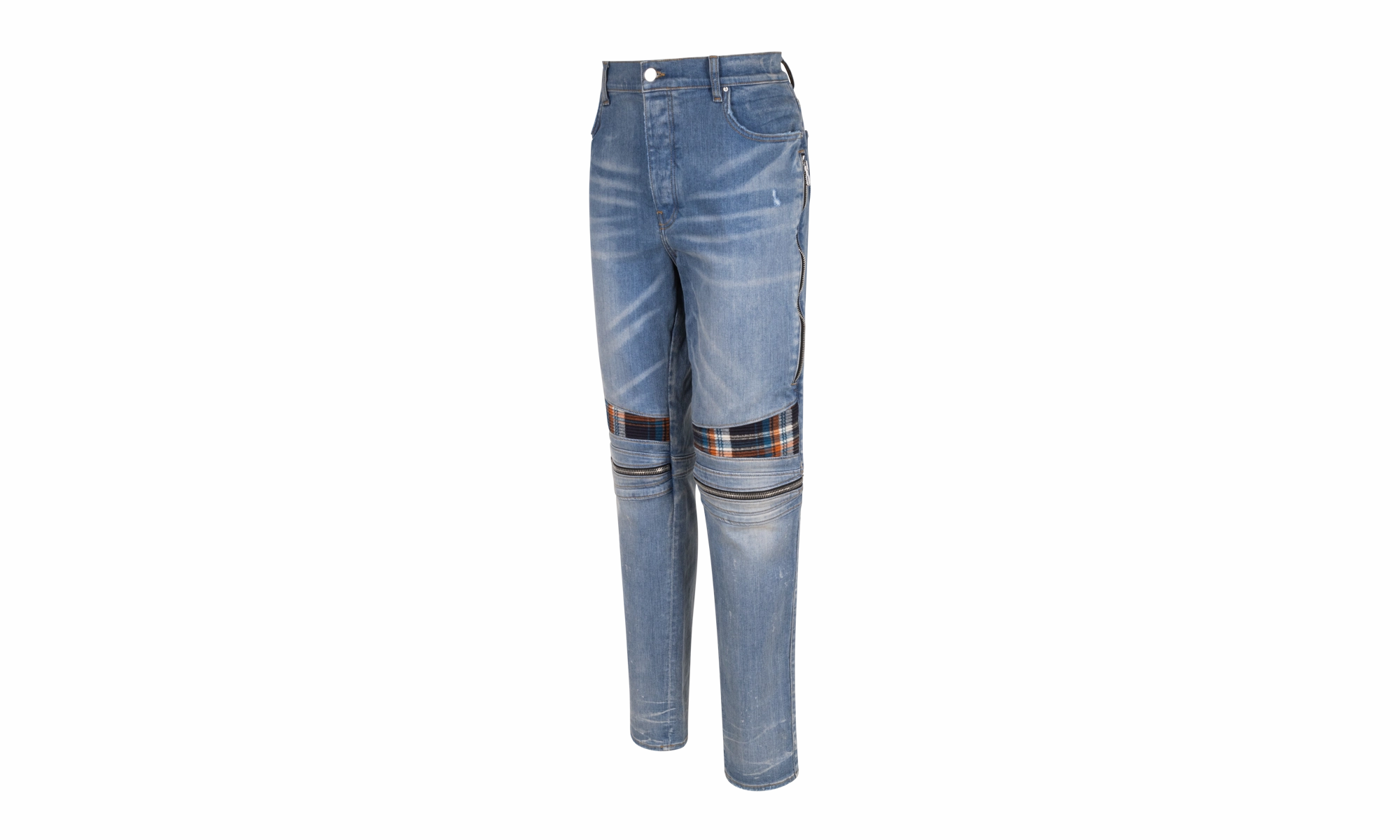 MX2 PLAID Straight-Fit Jeans "Clay Indigo / Orange" Neutral Casual Chill Outfit Streetwear Fan Holiday Vibes