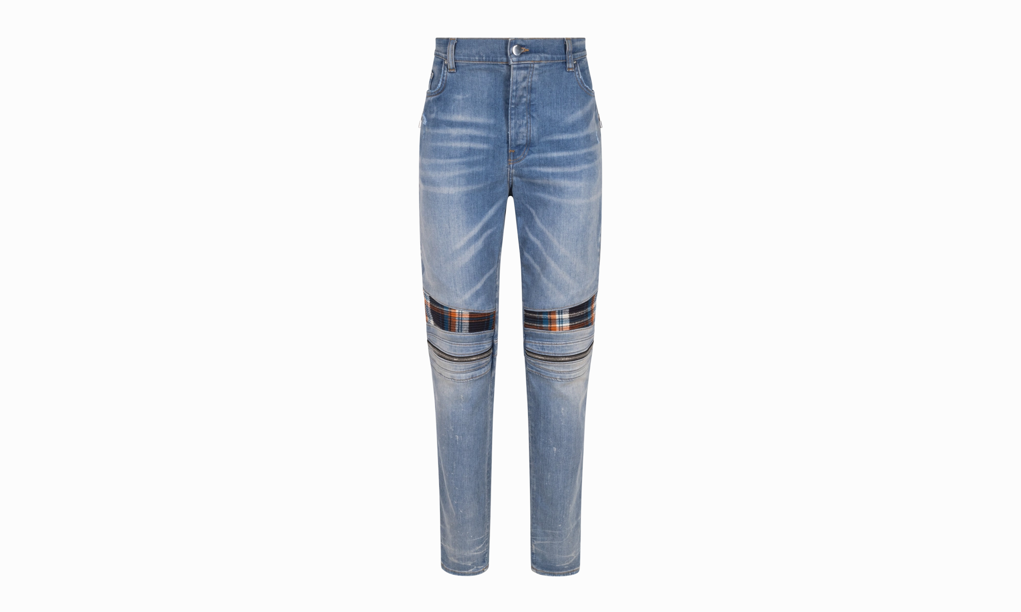MX2 PLAID Straight-Fit Jeans "Clay Indigo / Orange" Durable Construction