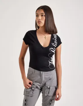 True Religion Cap Sleeve V-Neck Tee Wave Core RollUp Sleeves